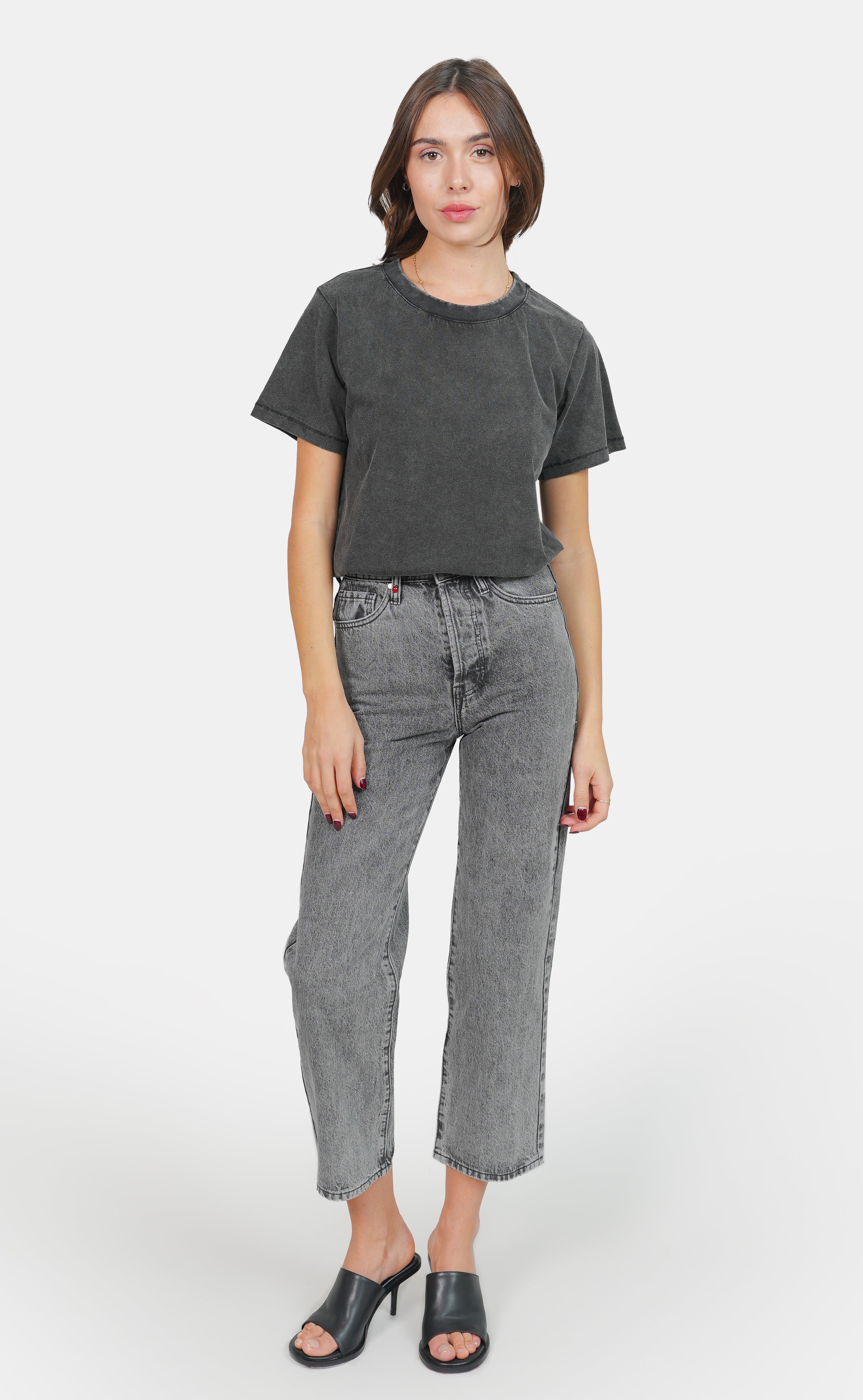 Jean droit court gris POLA femme, GREY, taille 25, porté par Claire (1m76) (F.A.M. JEANS) – photo 1