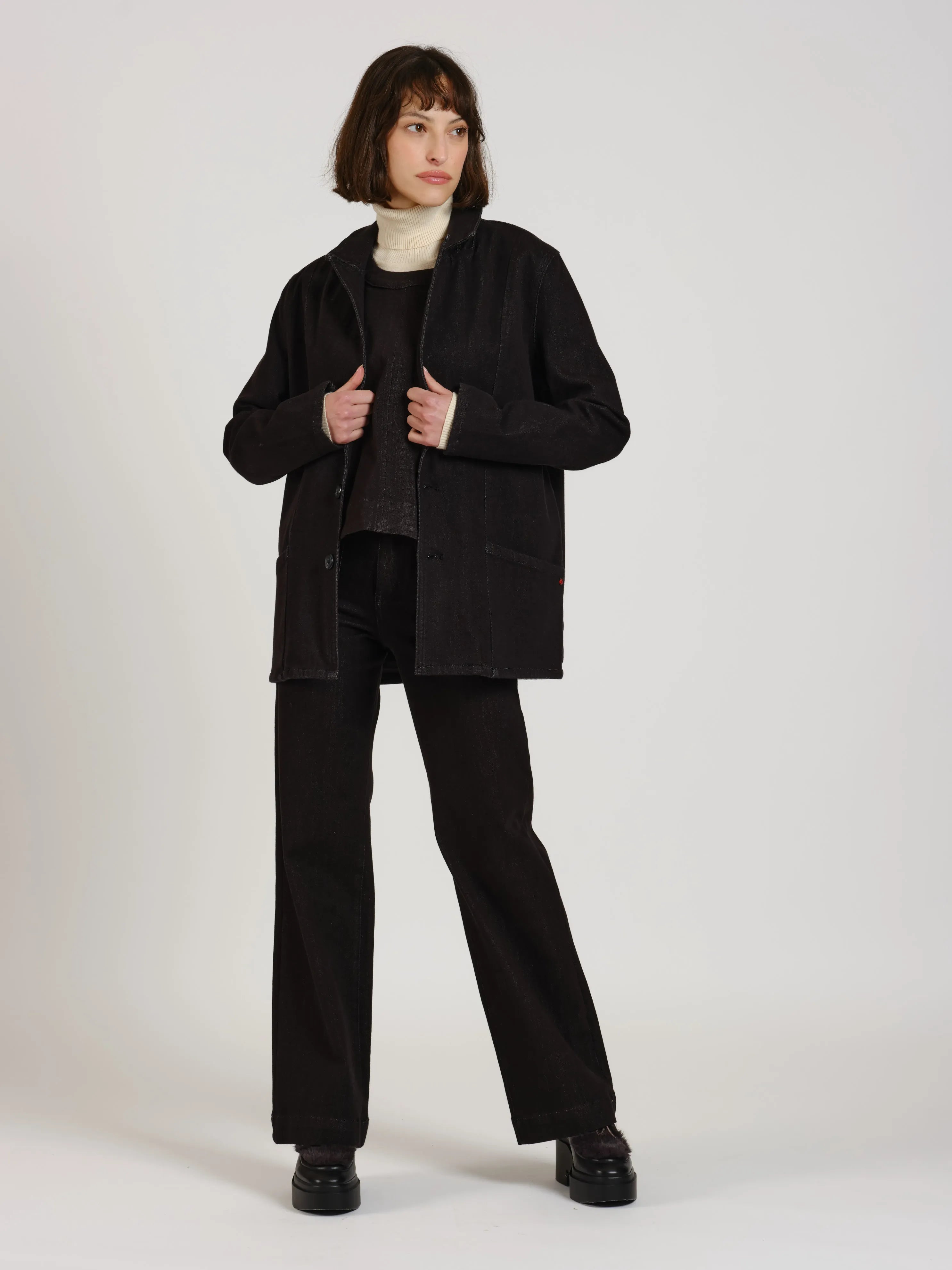 Veste en jeans INES femme, BLACK, taille XS, porté par Léa (1m70) (F.A.M. JEANS) – photo 1