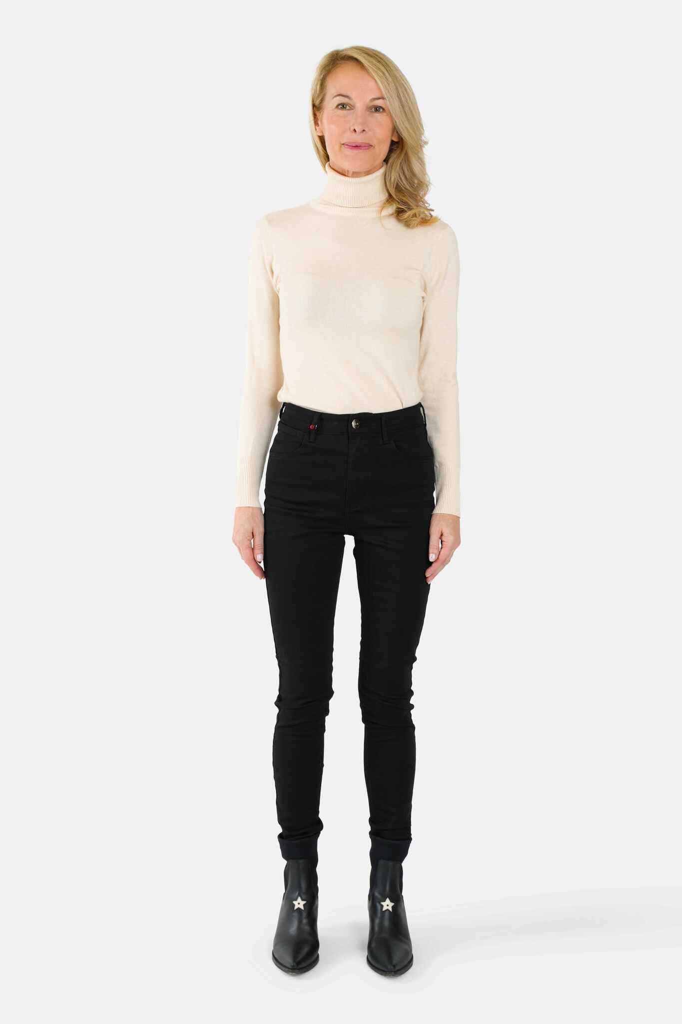 Jean skinny taille haute noir JACQUELINE femme, BLACK, taille 26, porté par Jessica (1m75) – photo 3