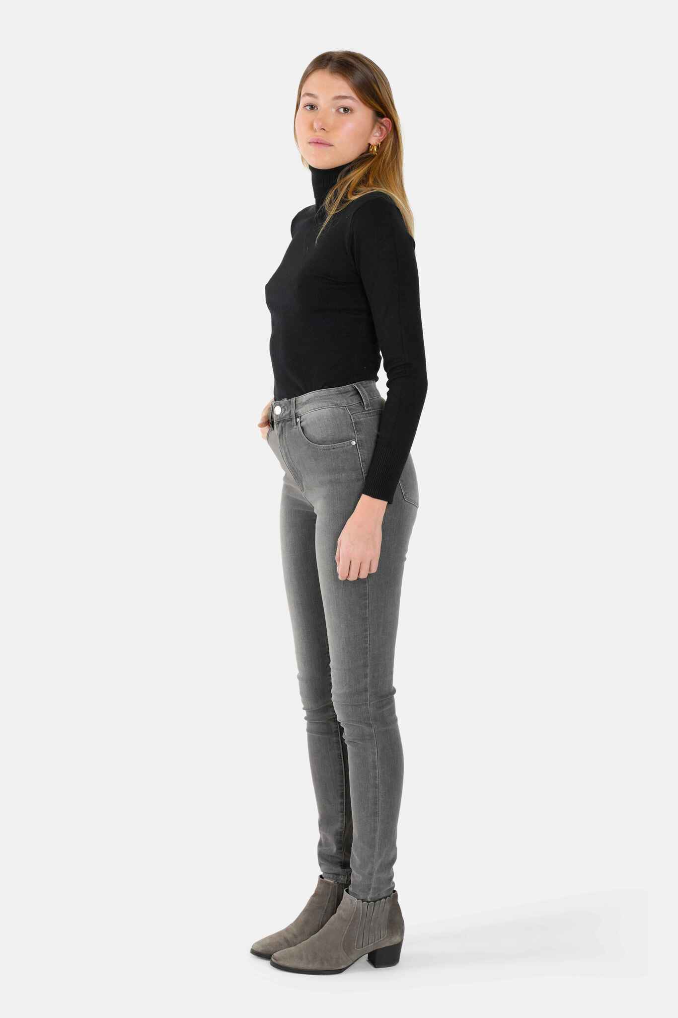 Jean skinny taille haute gris JOYCE femme, GREY, taille 26, porté par Lilou (1m75) – photo 4