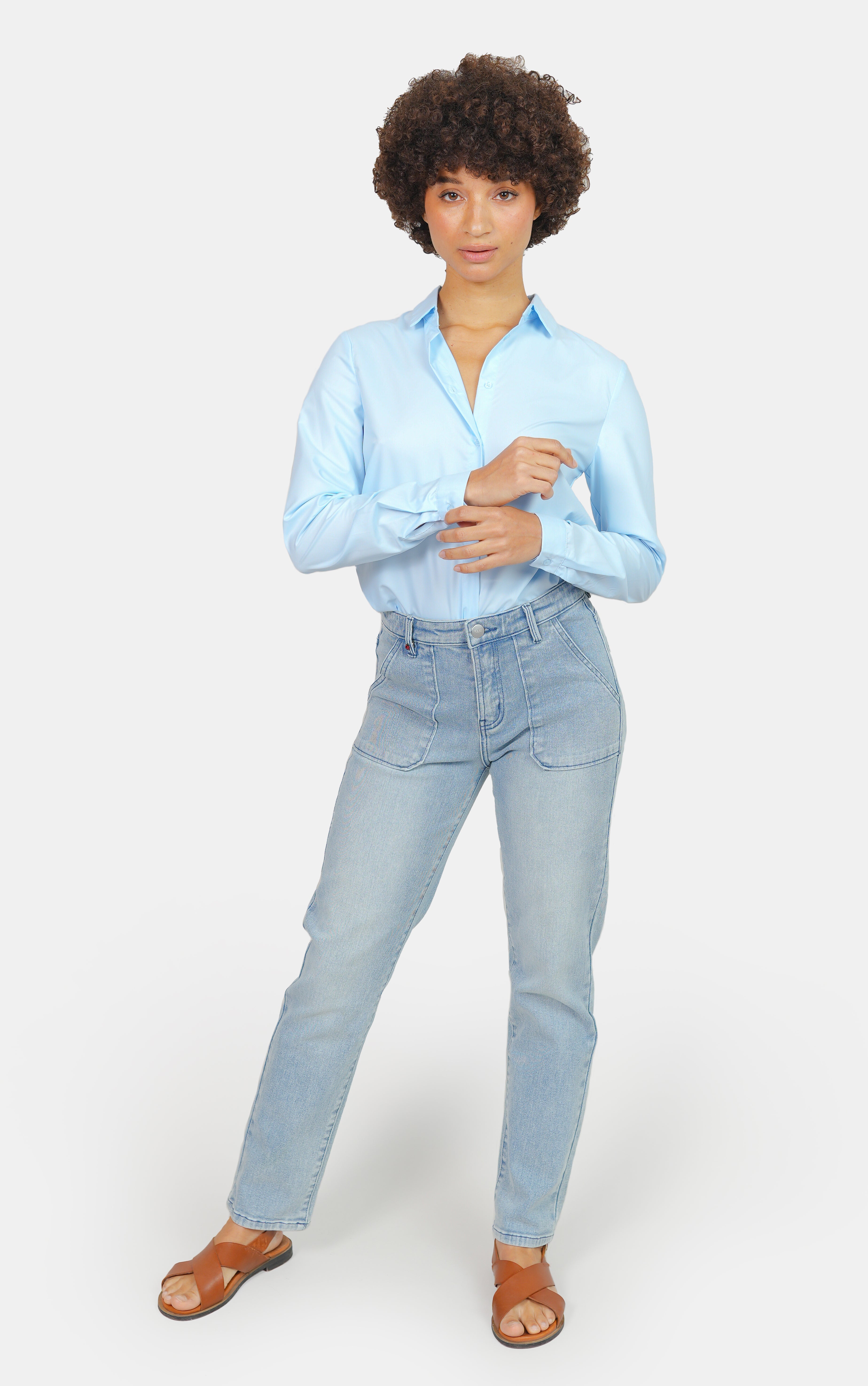 Jean mom confort bleu MARIE femme, LIGHT BLUE, taille XS, porté par Marie (1m71) (F.A.M. JEANS) – photo 1