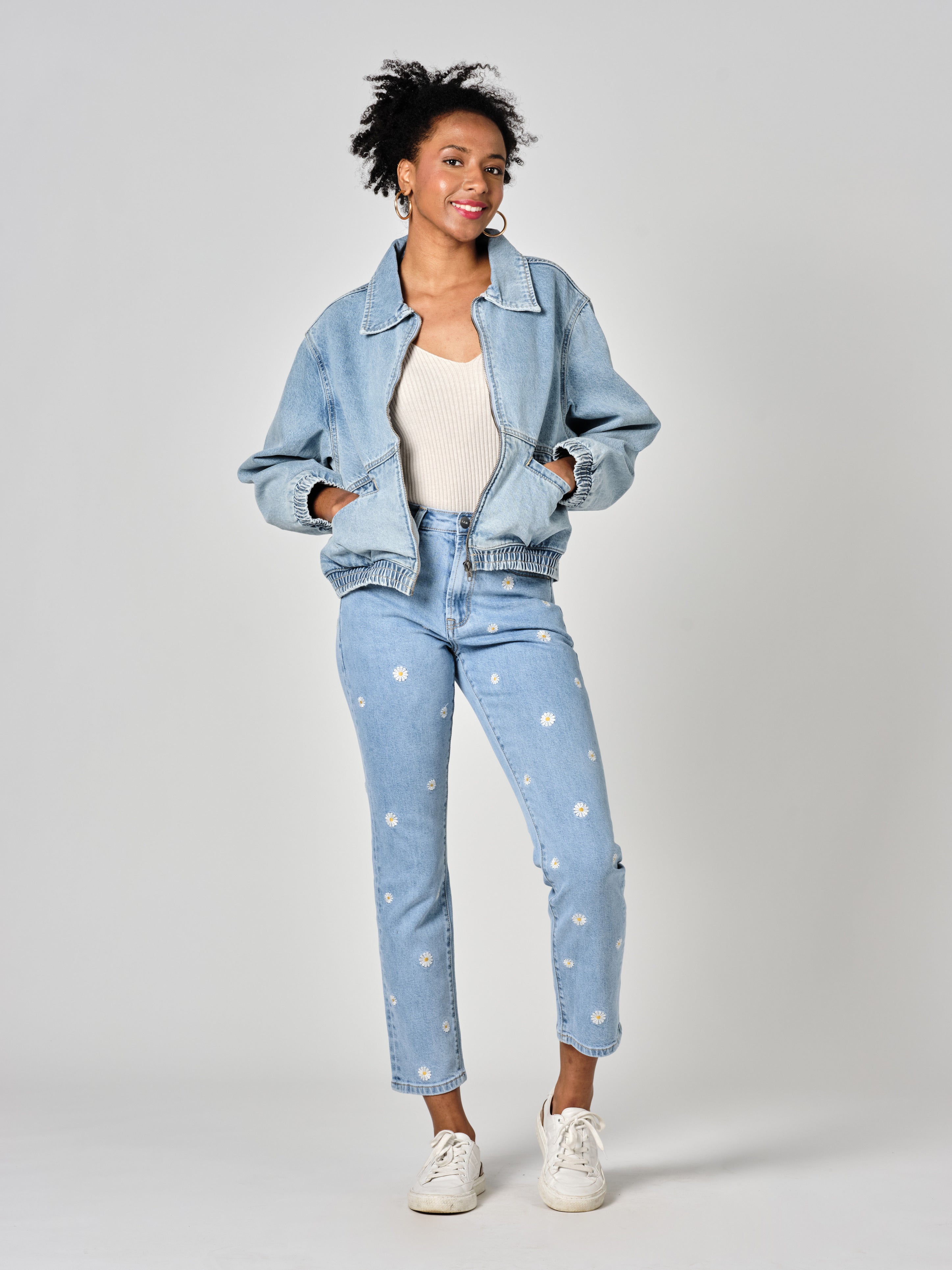 VICKY oversized blue denim jacket with zip – F.A.M. Paris