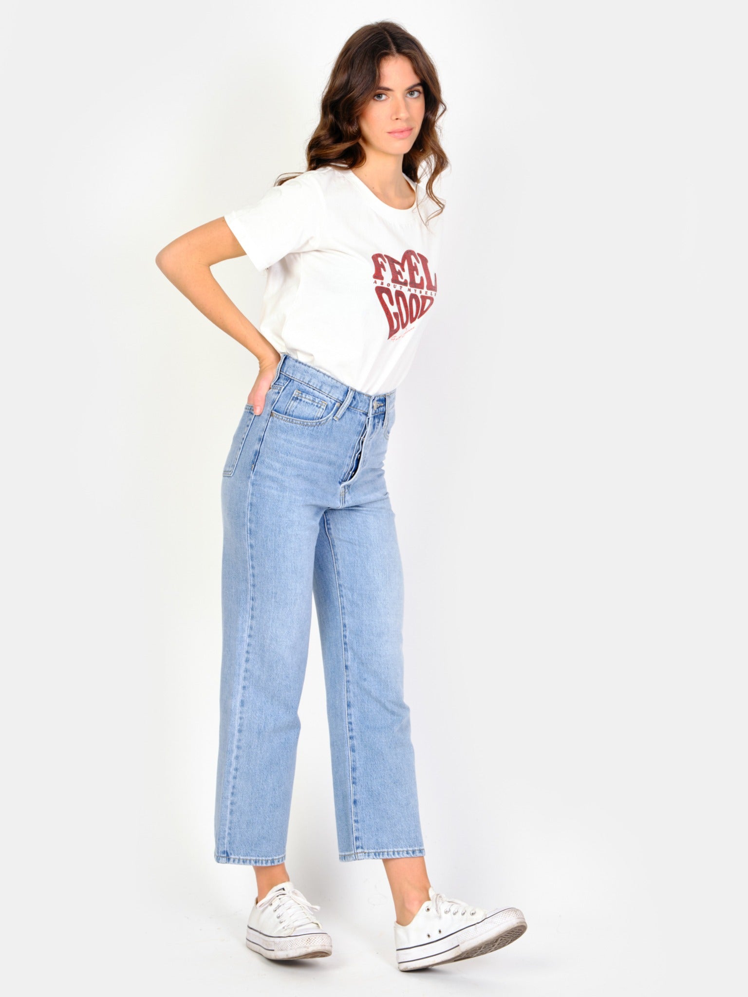 Jean droit court bleu POLA femme, BLUE JEANS, taille 25, porté par Amanda (1m76) (F.A.M. JEANS) – photo 1