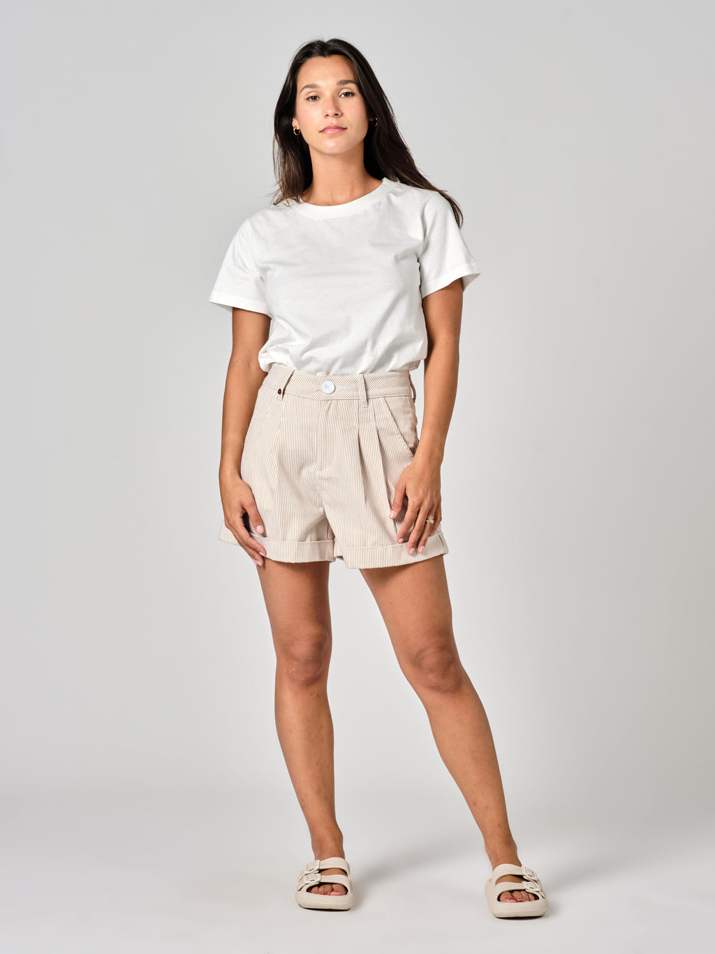 Short à pinces sand AMELIA STRIPE