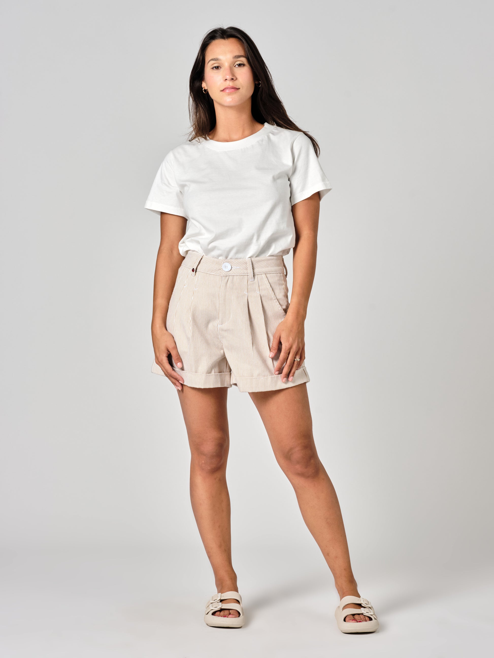 Short à pinces sand AMELIA STRIPE