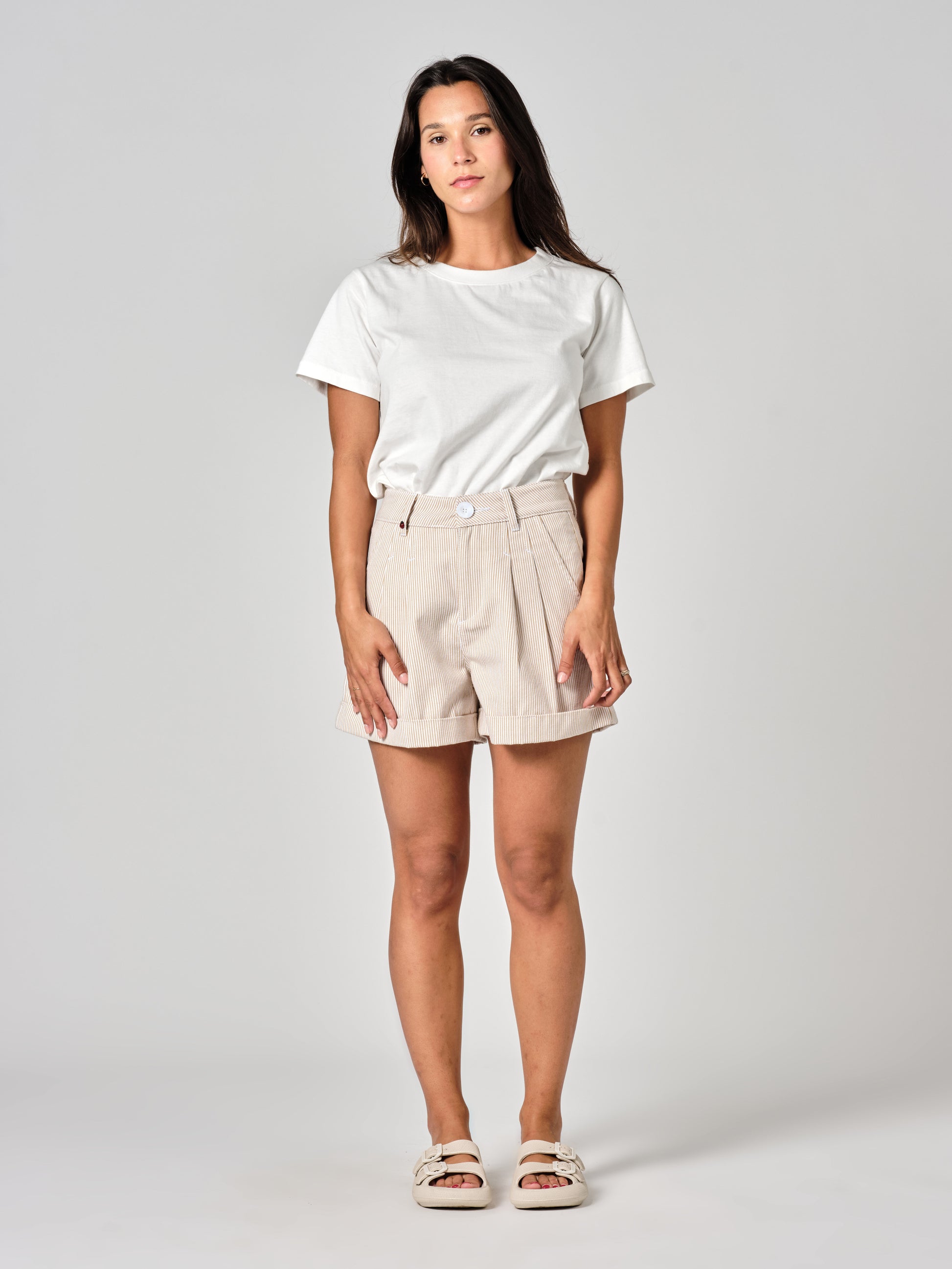 Short à pinces sand AMELIA STRIPE