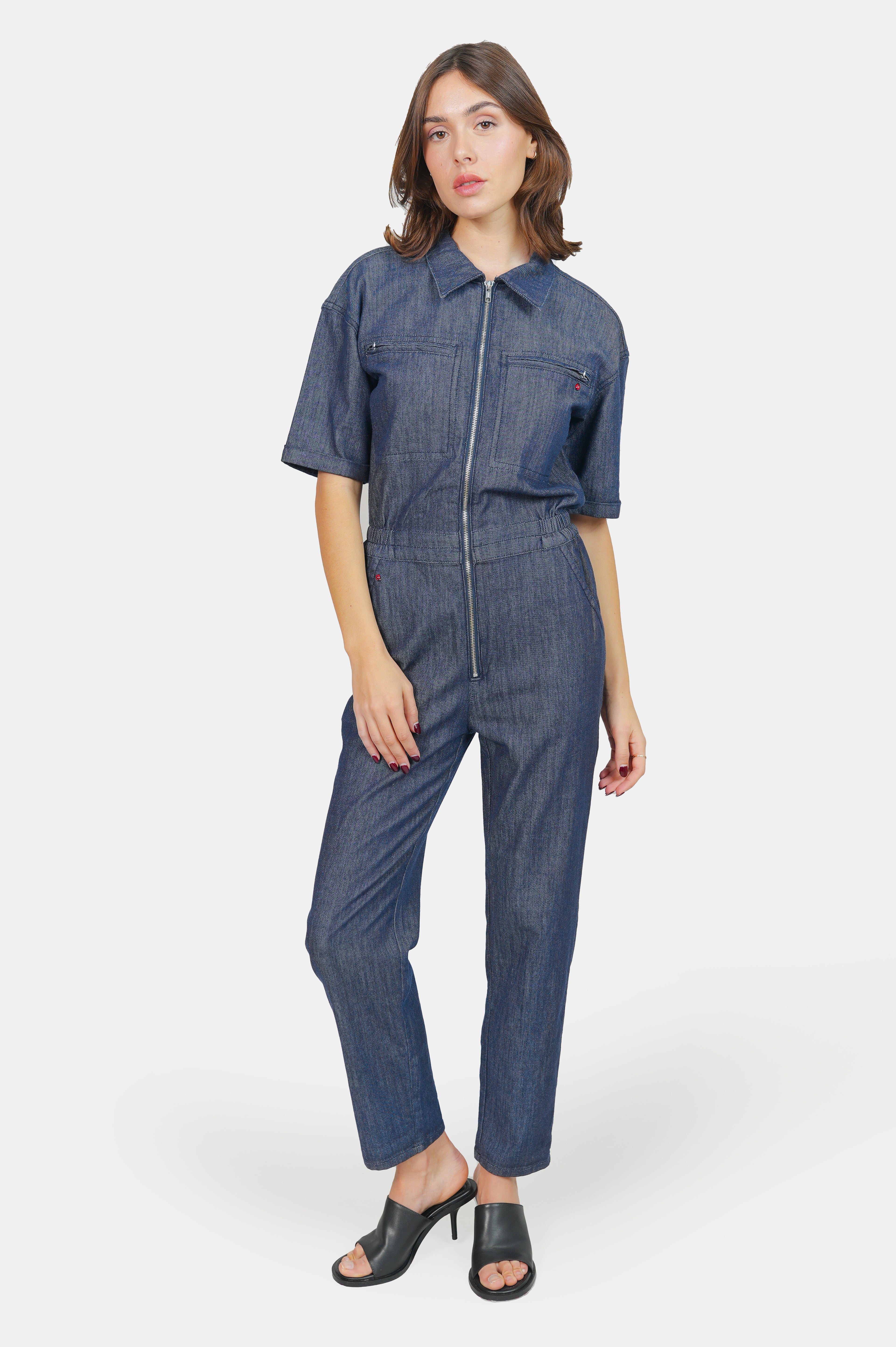 DAUPHINE indigo short-sleeved jumpsuit