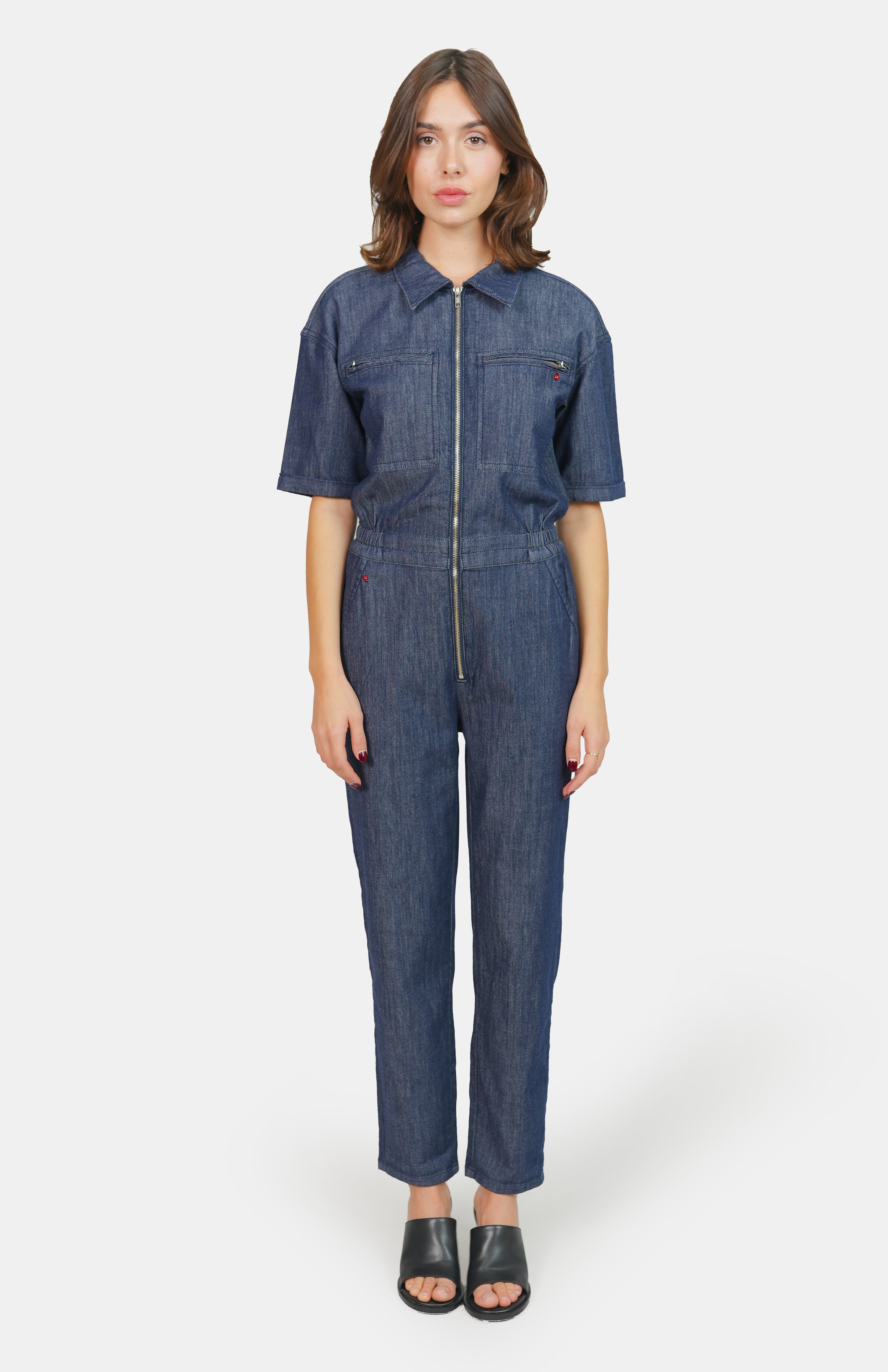DAUPHINE indigo short-sleeved jumpsuit