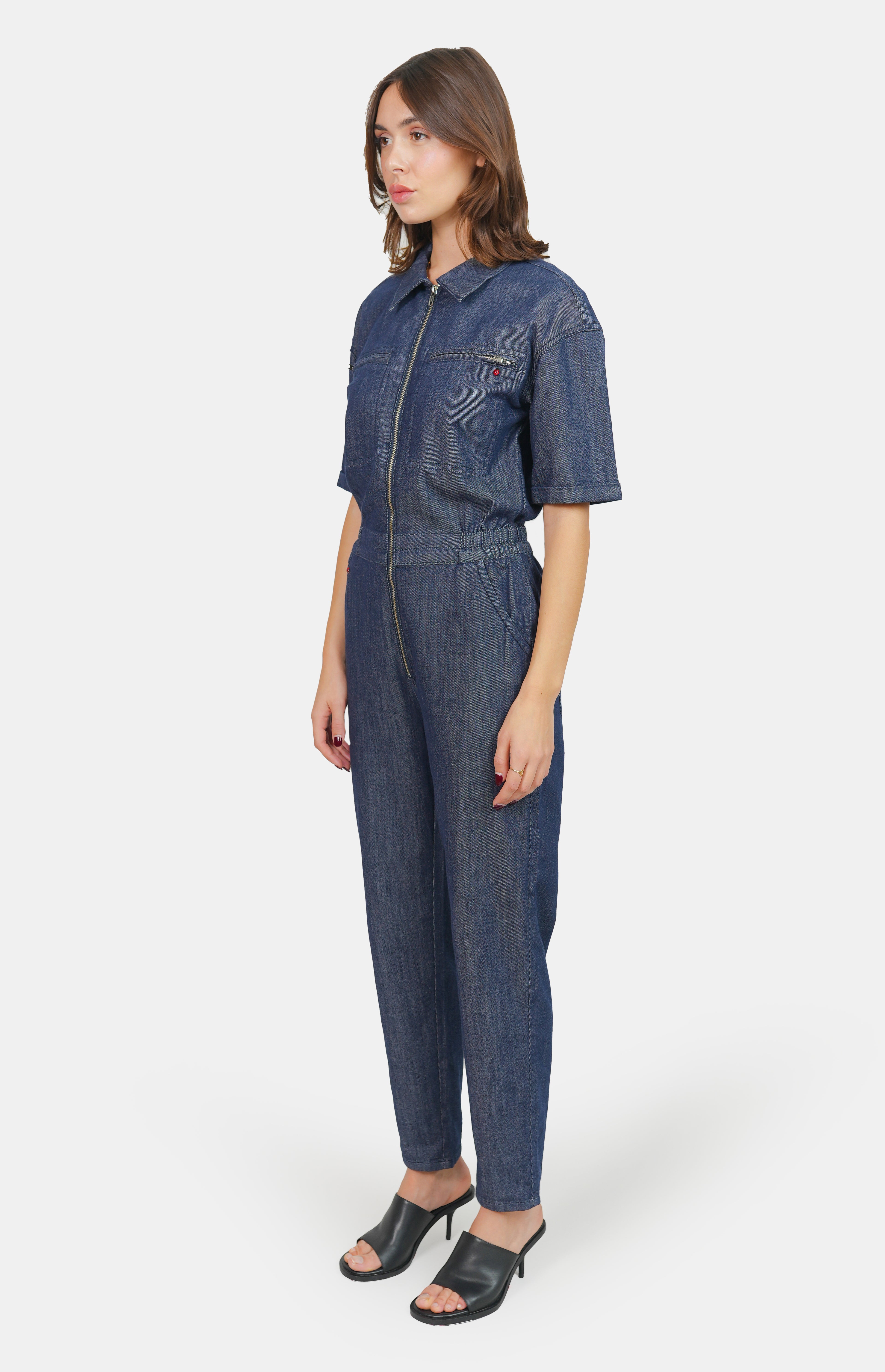 DAUPHINE indigo short-sleeved jumpsuit
