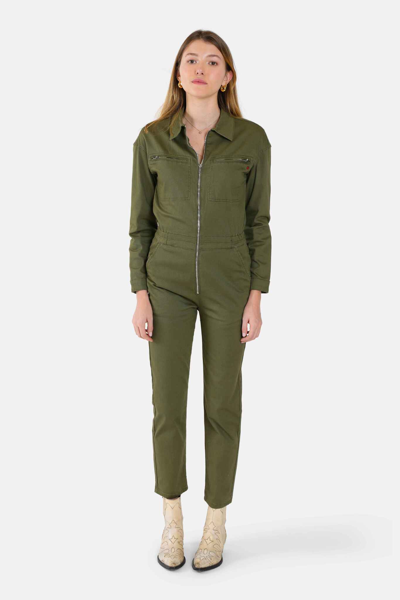 DAUPHINE khaki long-sleeved jumpsuit