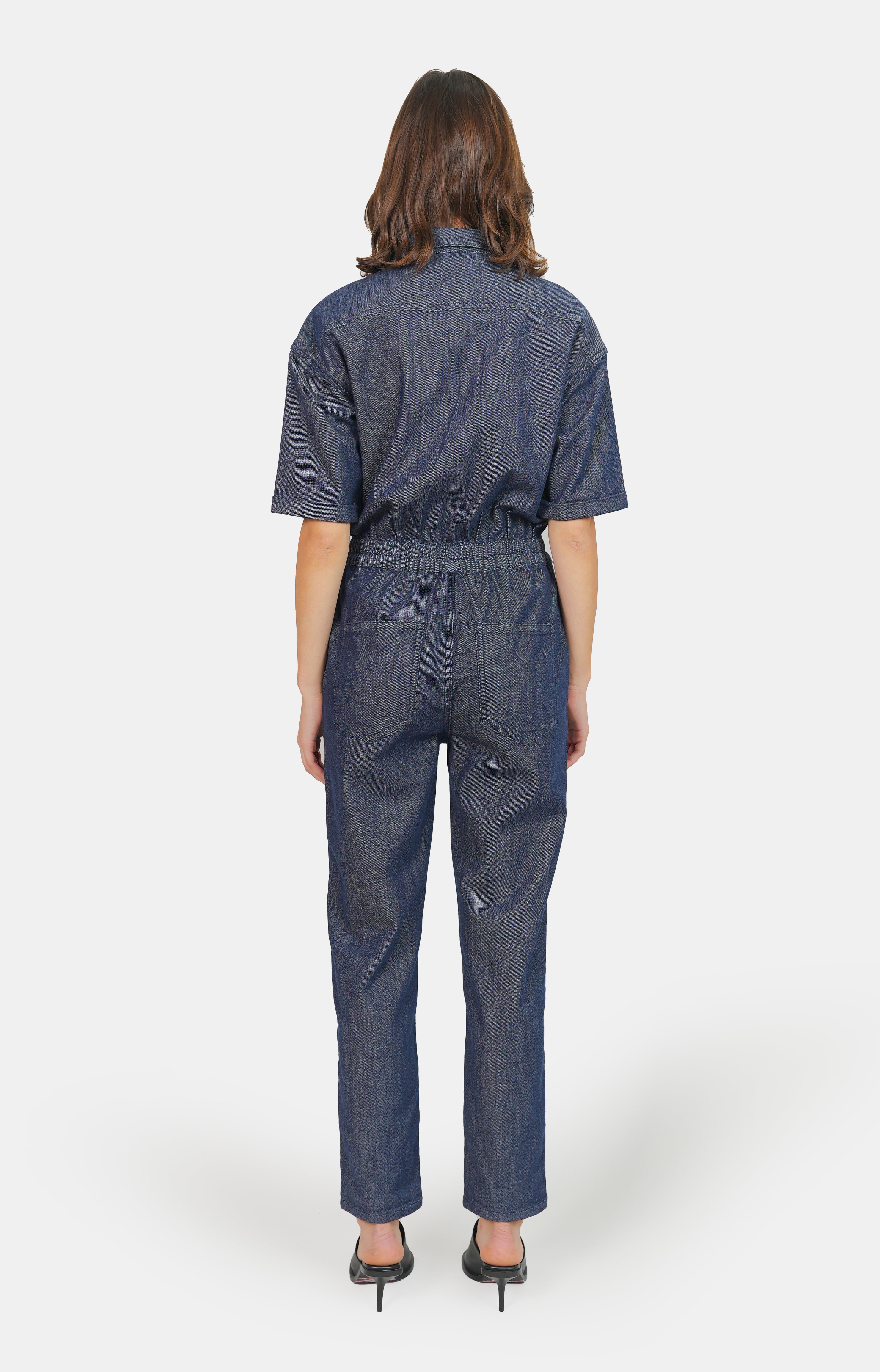 DAUPHINE indigo short-sleeved jumpsuit