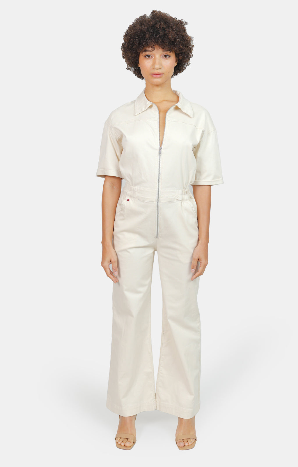 DELPHINE ecru short-sleeved flared jumpsuit