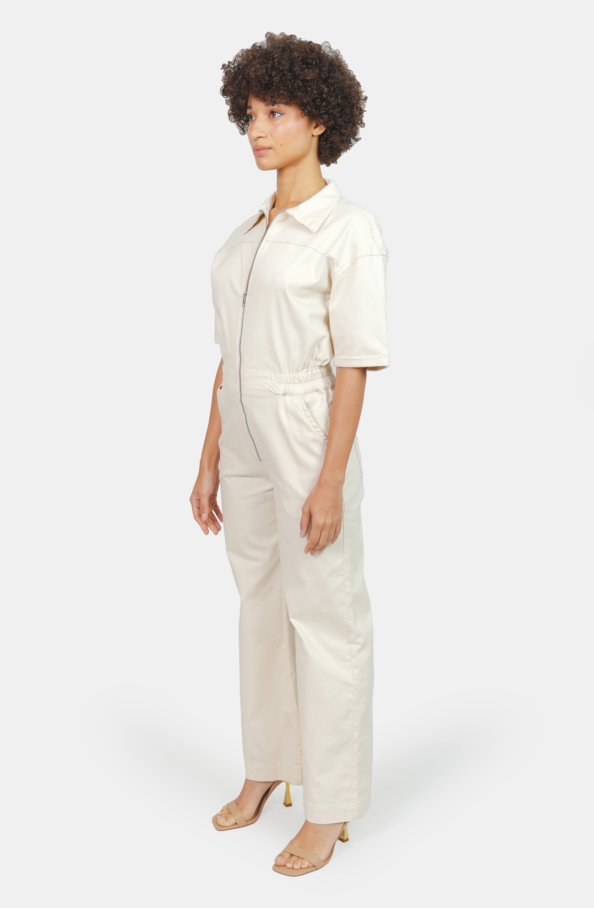 DELPHINE ecru short-sleeved flared jumpsuit