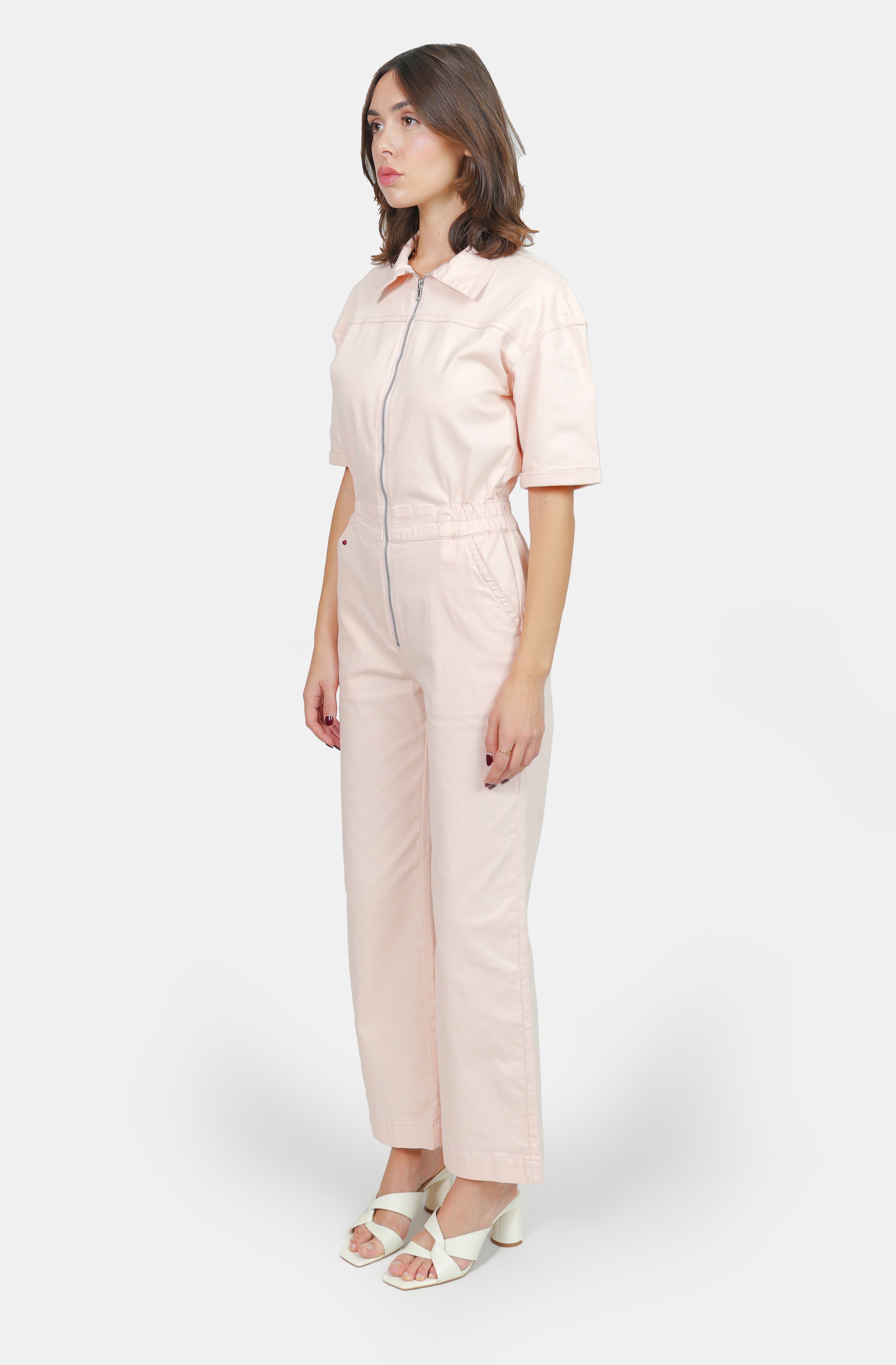 DELPHINE salmon short-sleeved flared jumpsuit