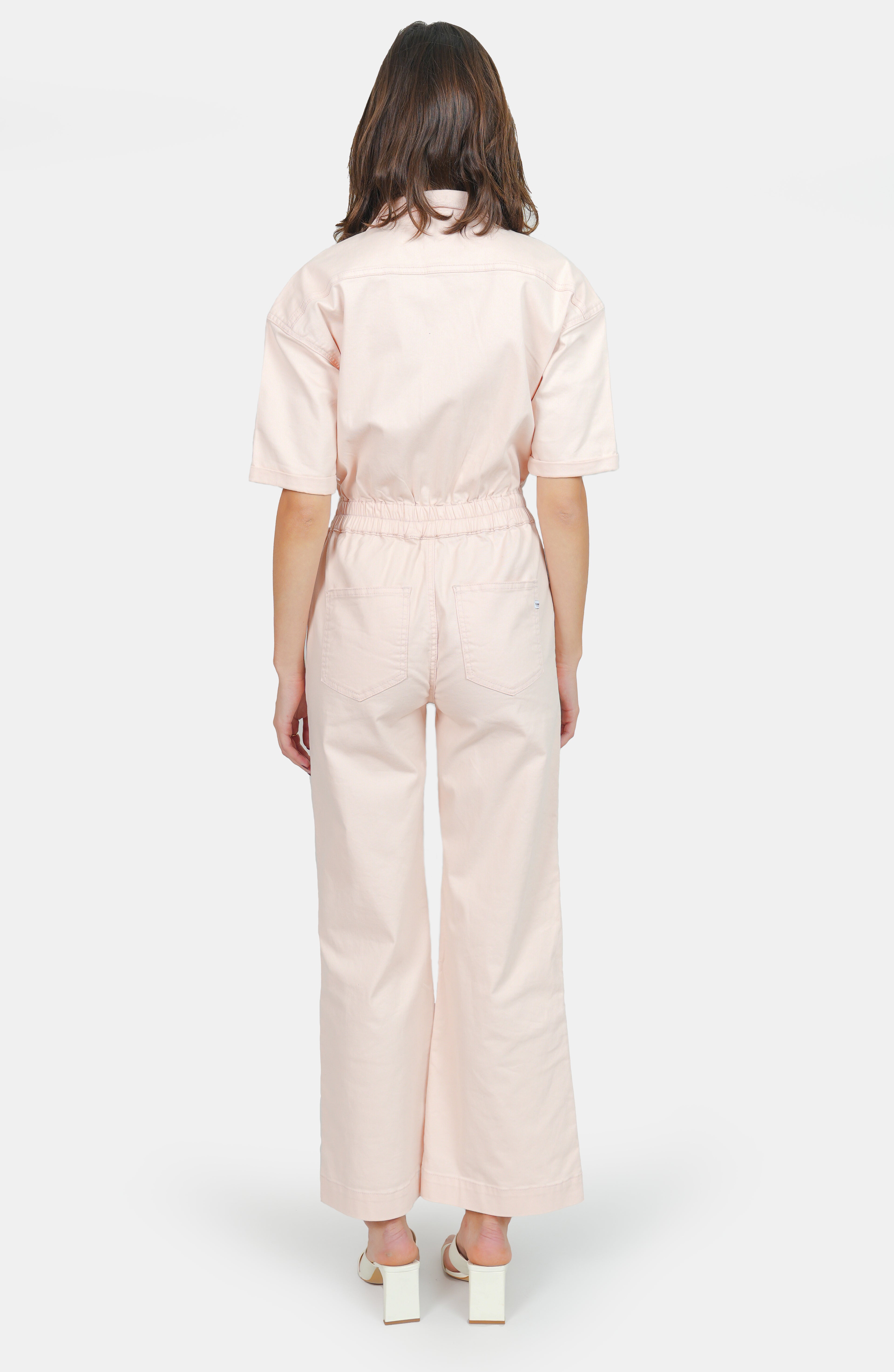 DELPHINE salmon short-sleeved flared jumpsuit