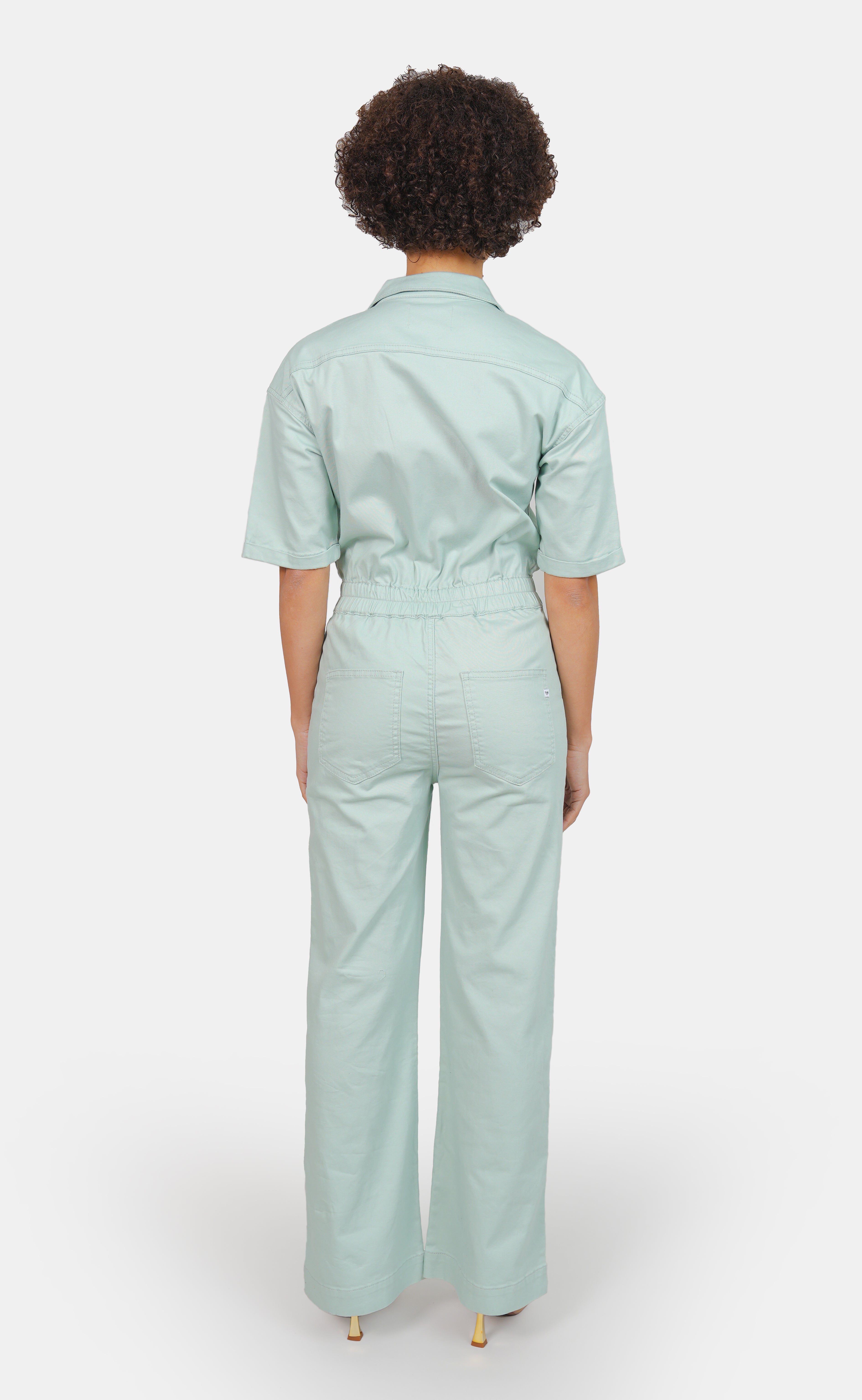DELPHINE sage short-sleeved flared jumpsuit