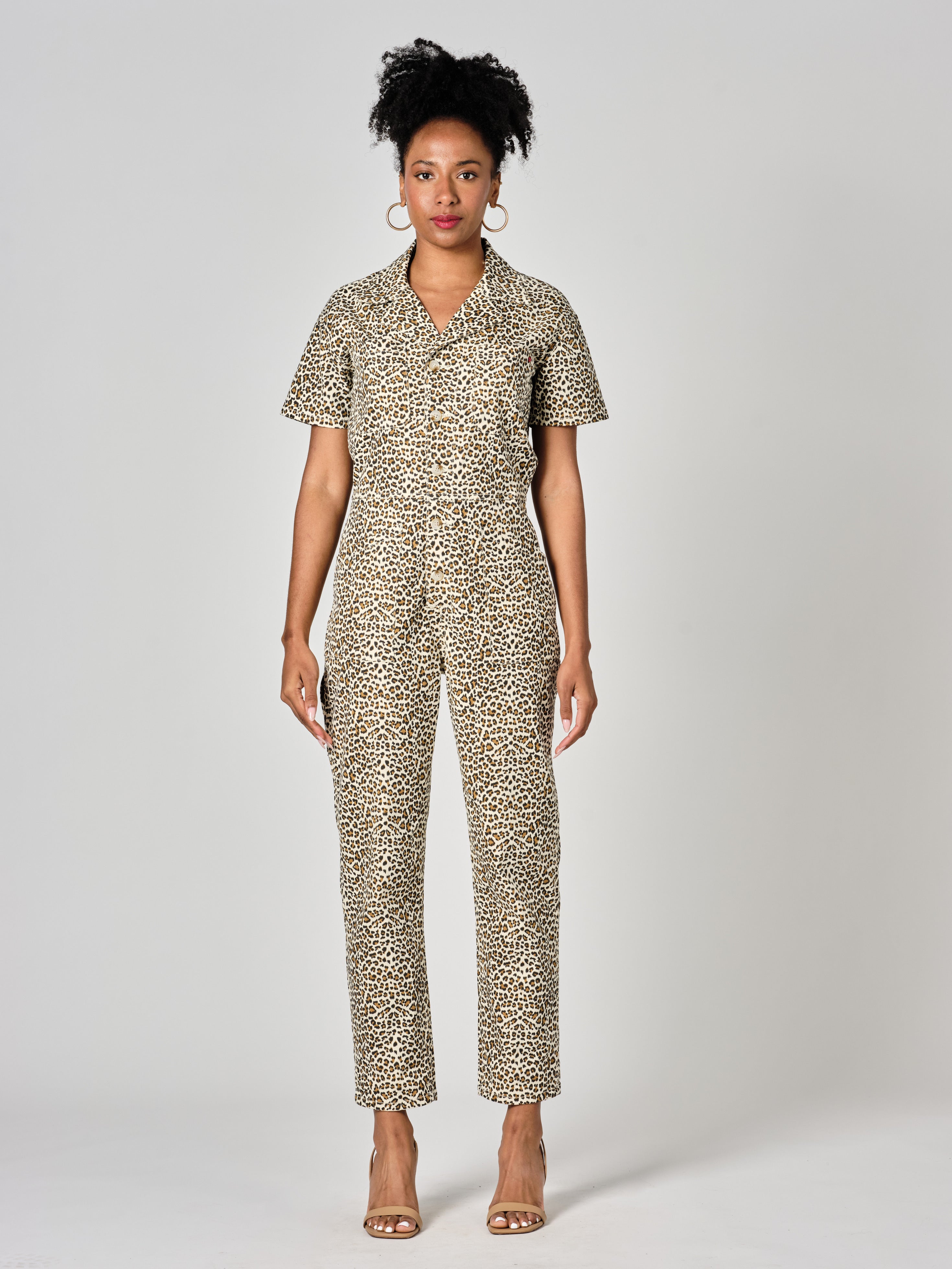 DENISE Leopard Short Sleeve Jumpsuit