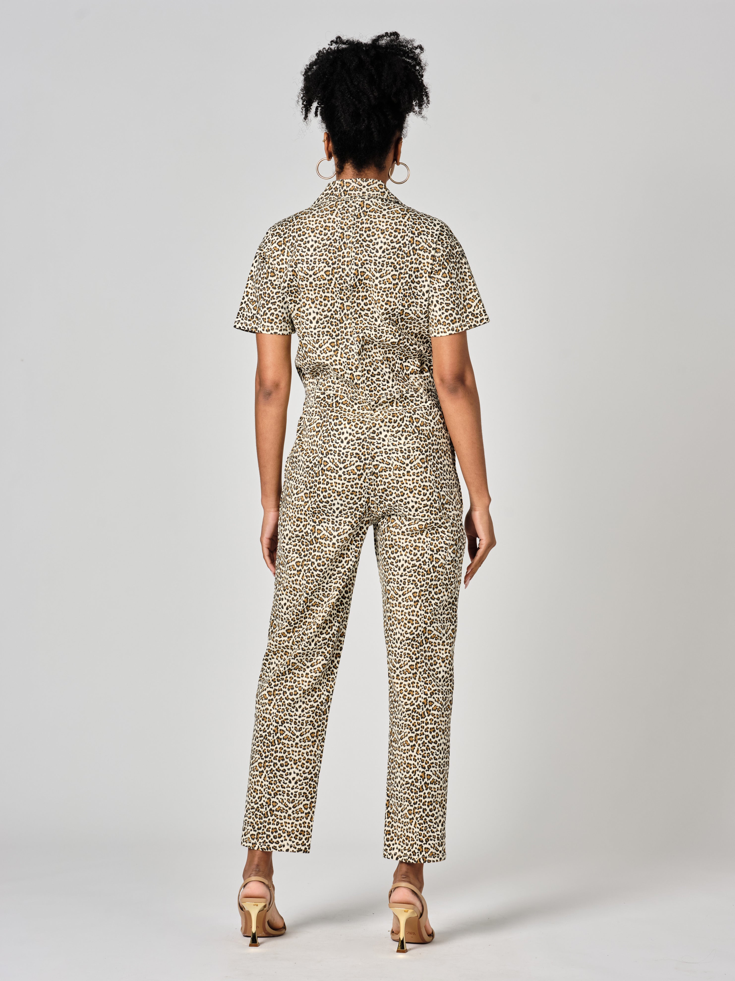 DENISE Leopard Short Sleeve Jumpsuit