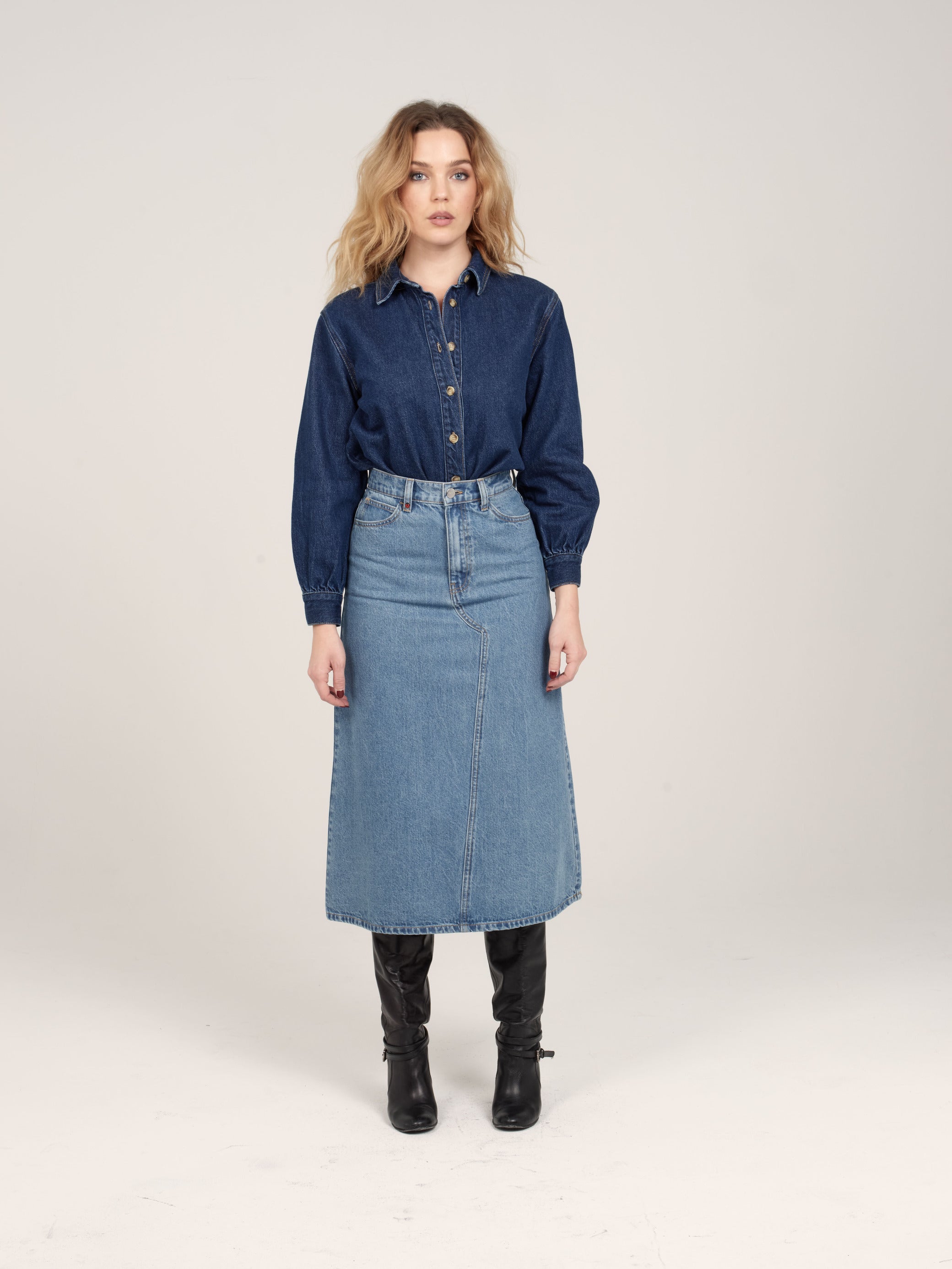 Jupe longue bleu ALIX en coton
