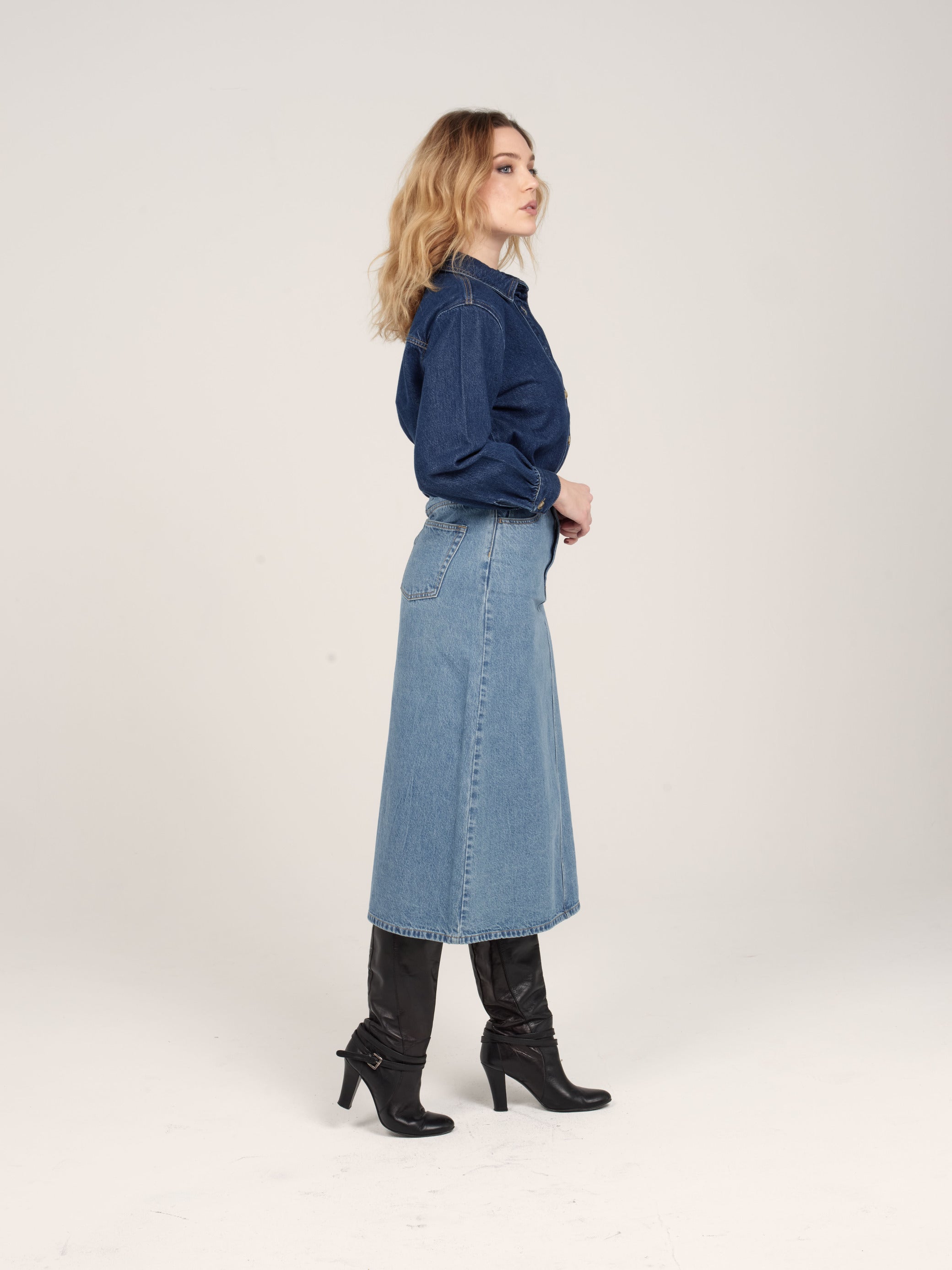 Jupe longue bleu ALIX en coton