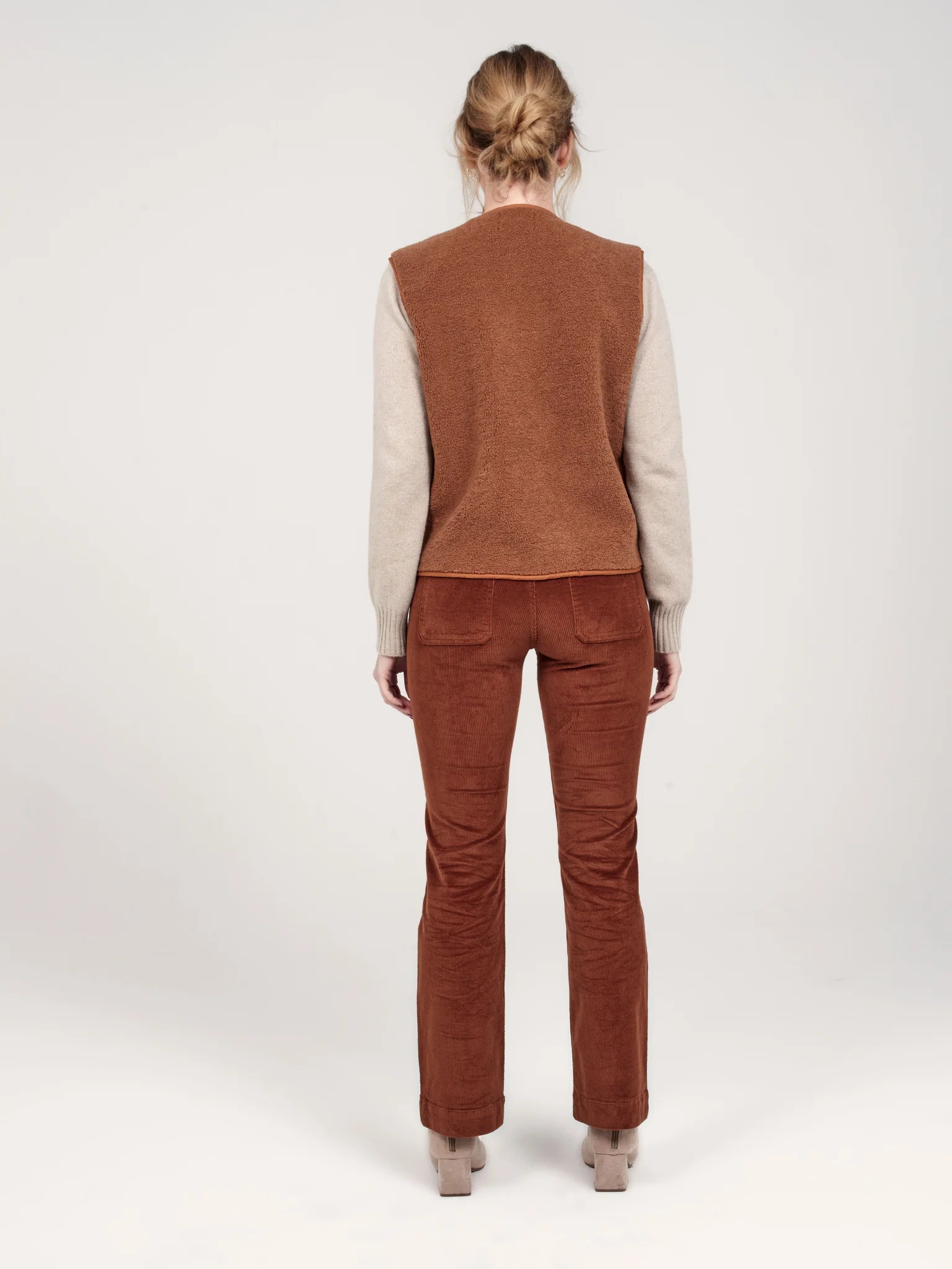 Pantalon bootcut en velours taille mi-haute caramel BELLA