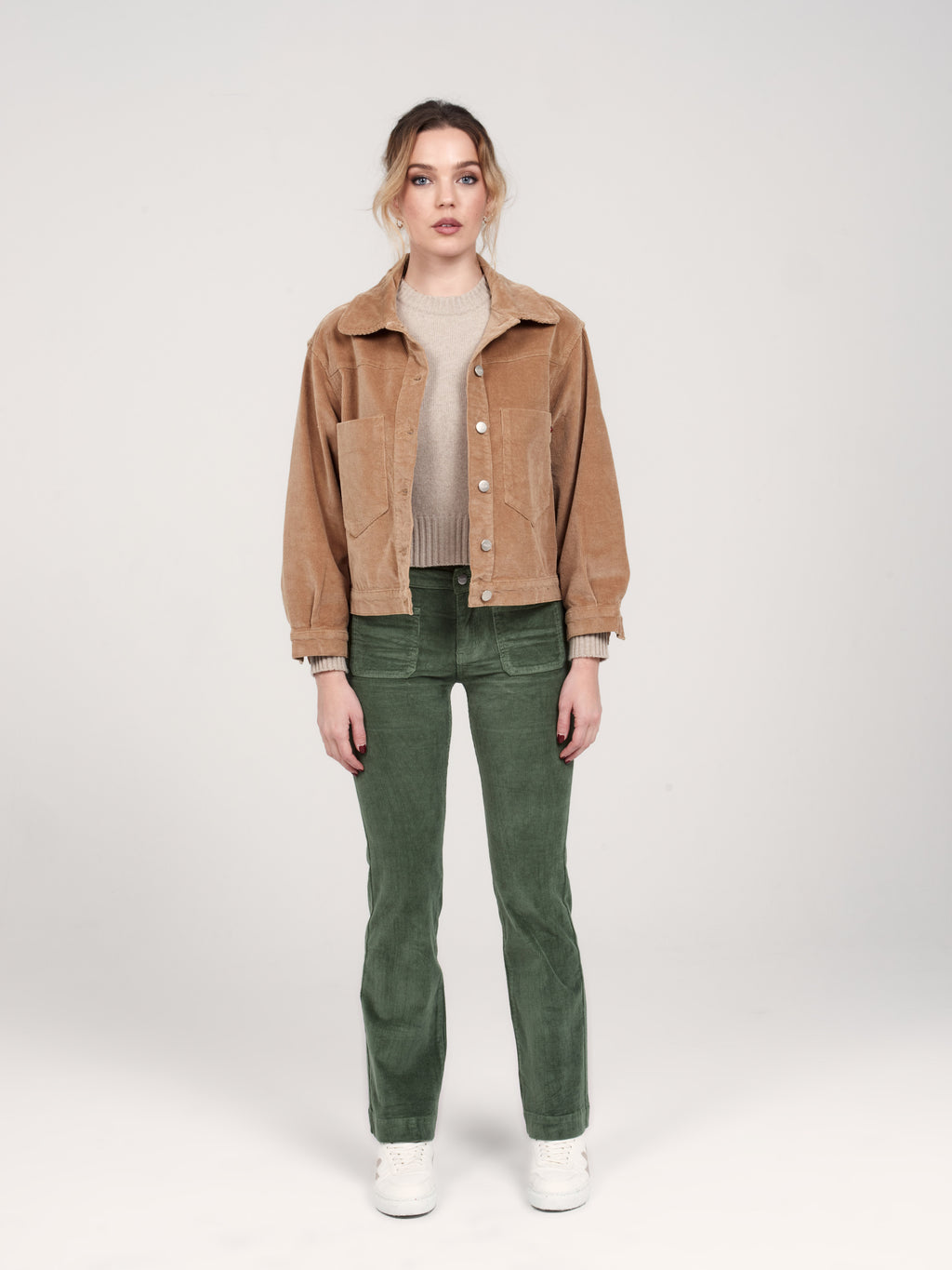 BELLA green velvet bootcut pants