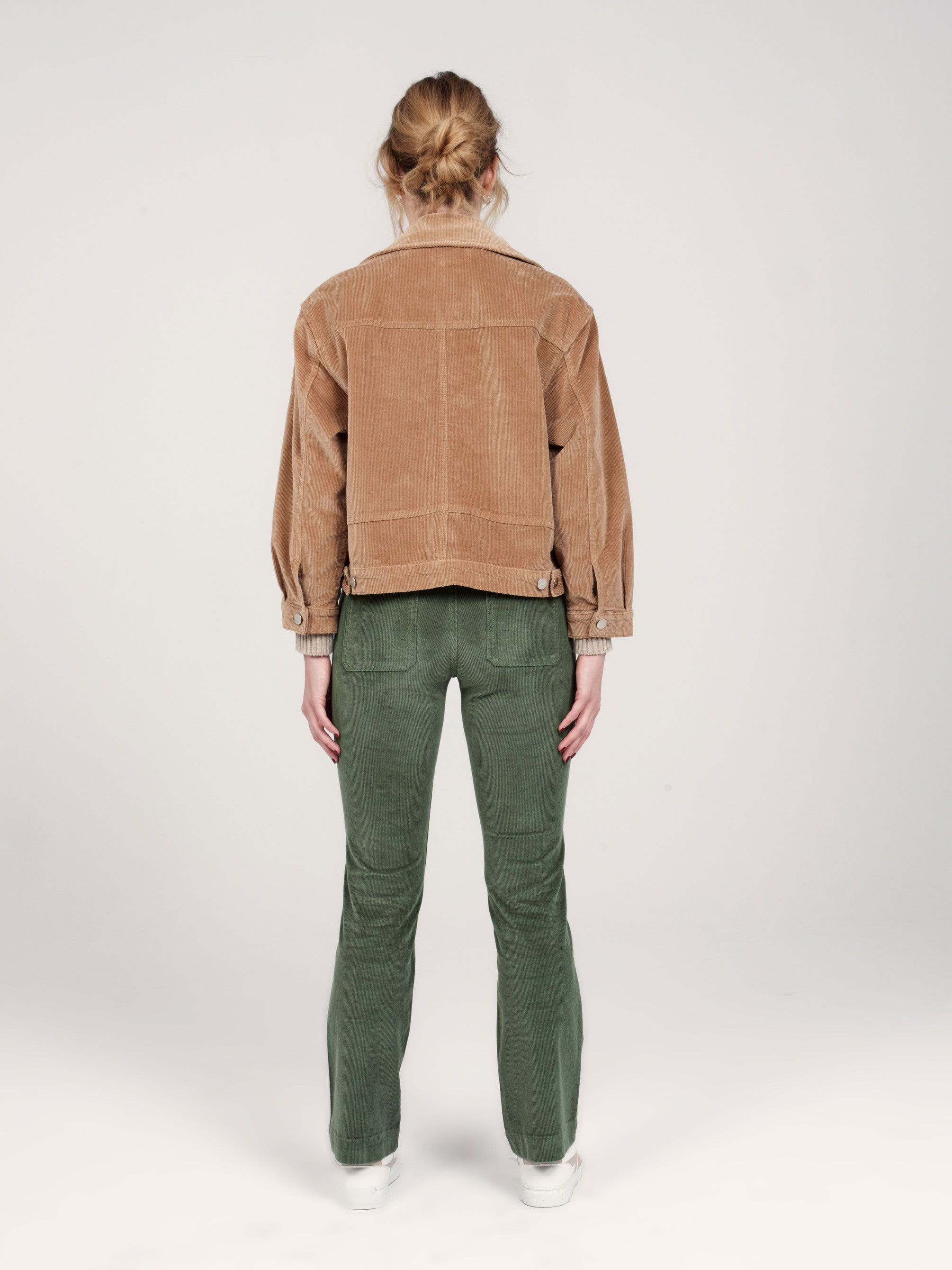 BELLA green velvet bootcut pants