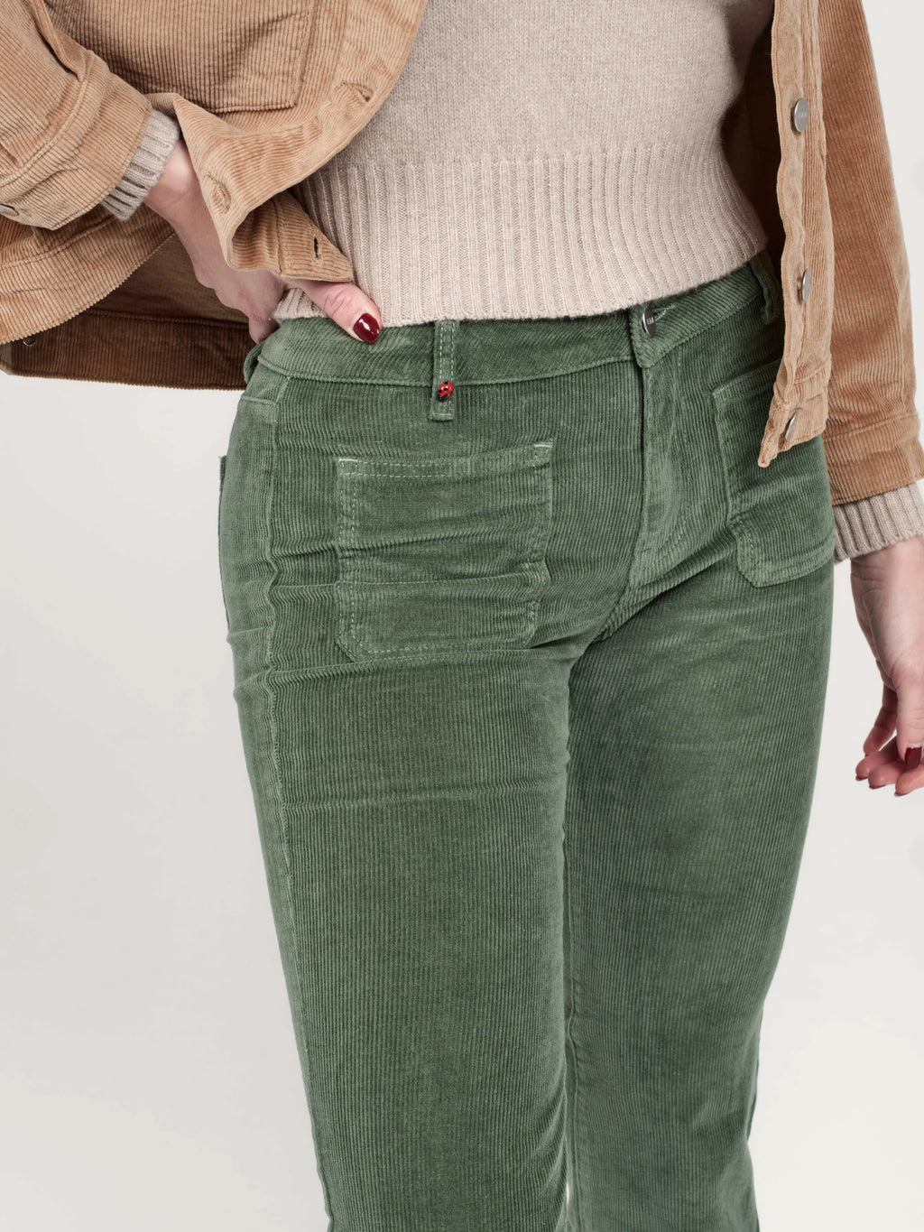 BELLA green velvet bootcut pants