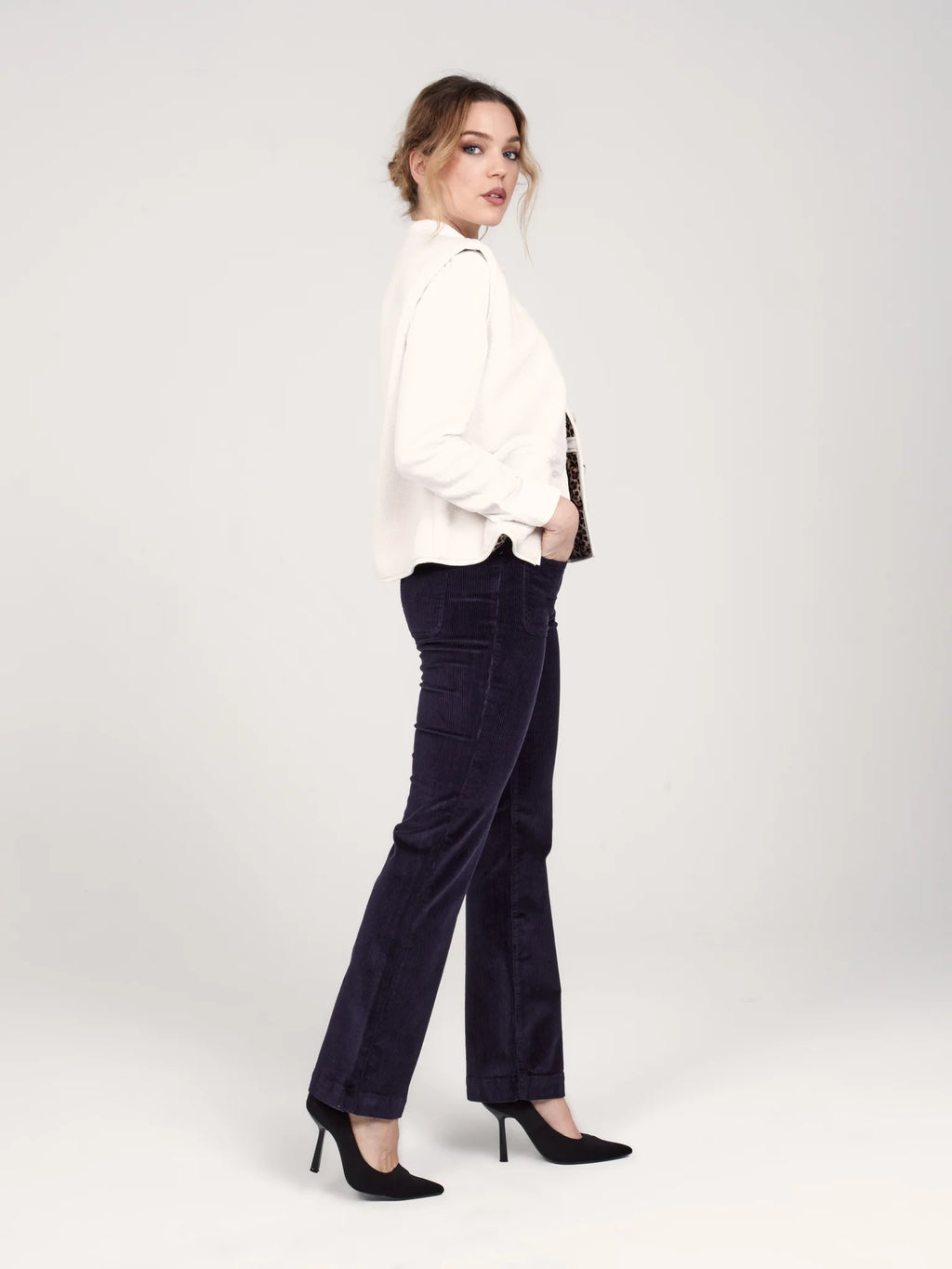 Pantalon bootcut en velours taille mi-haute BELLA