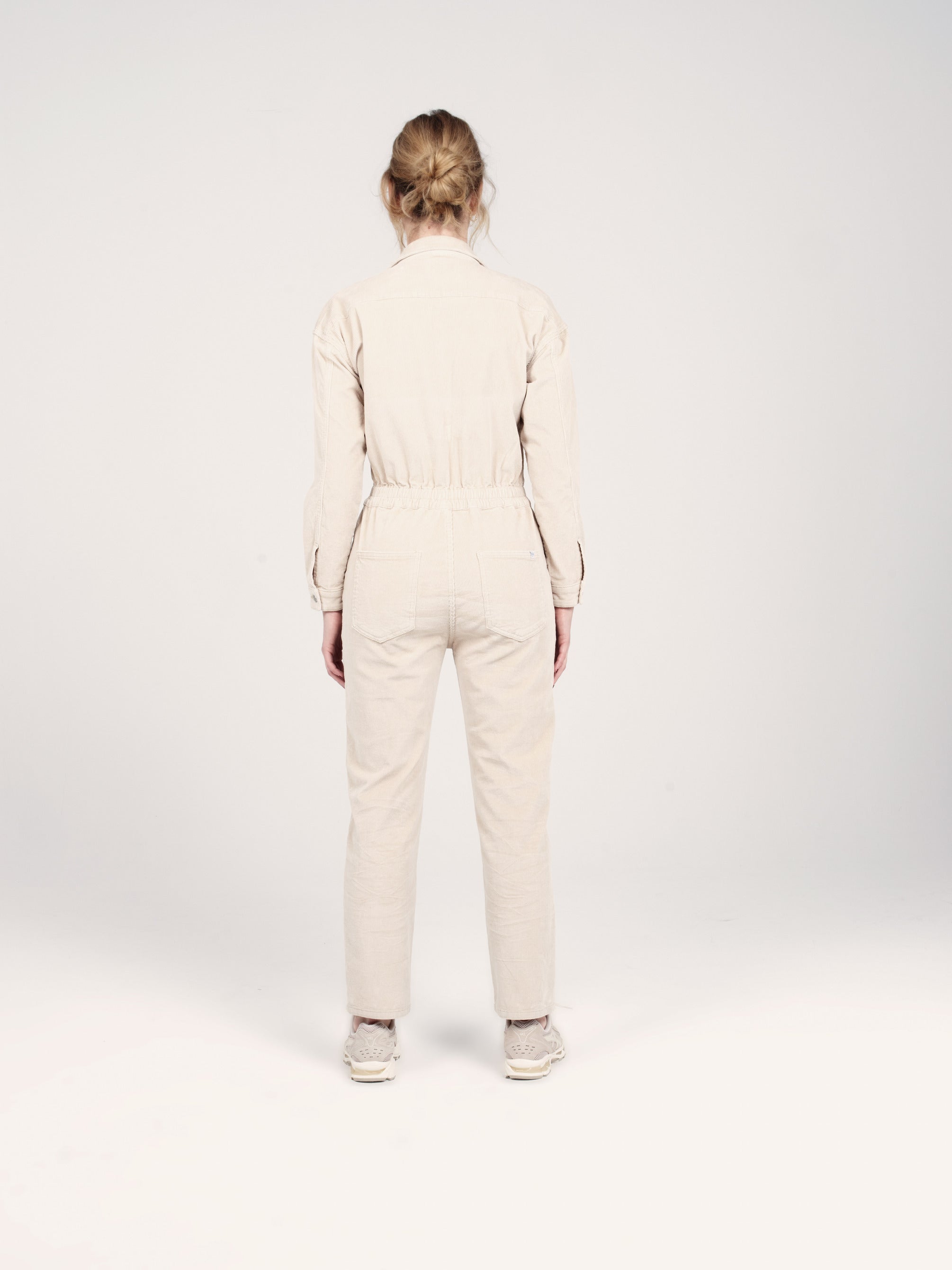 DAUPHINE beige velvet long-sleeved jumpsuit