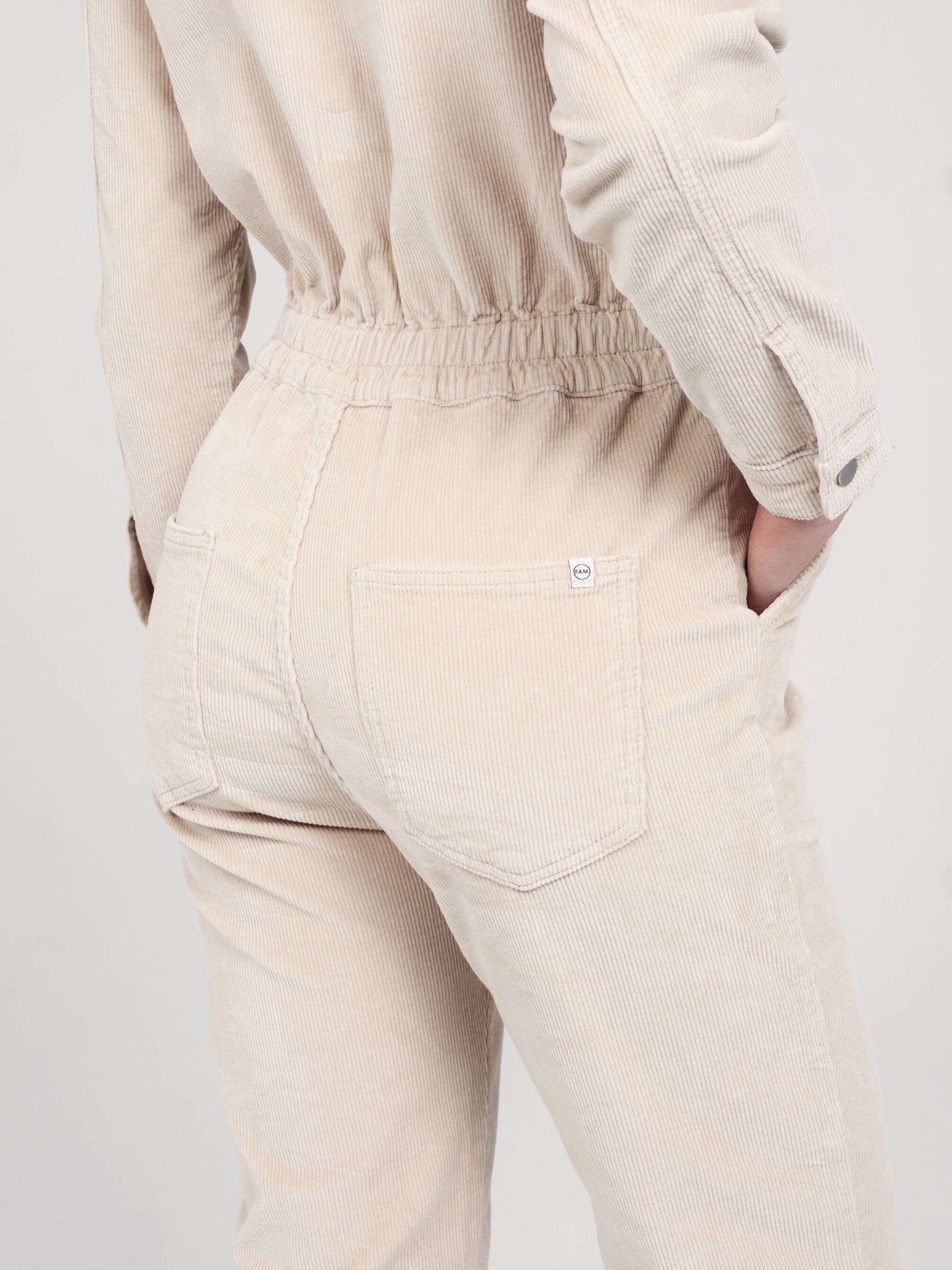 DAUPHINE beige velvet long-sleeved jumpsuit