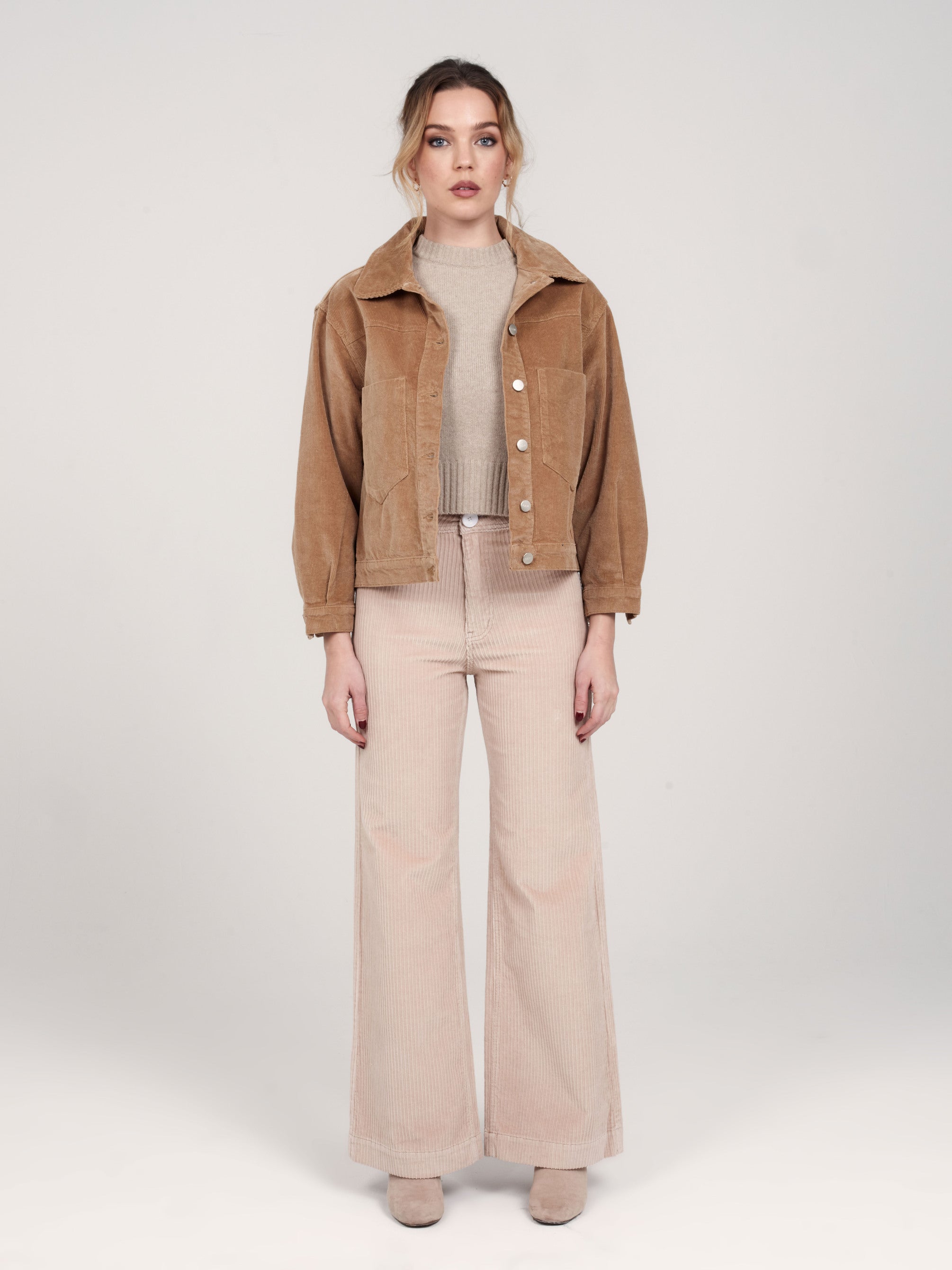 Pantalon évasé en velours beige FAUVE