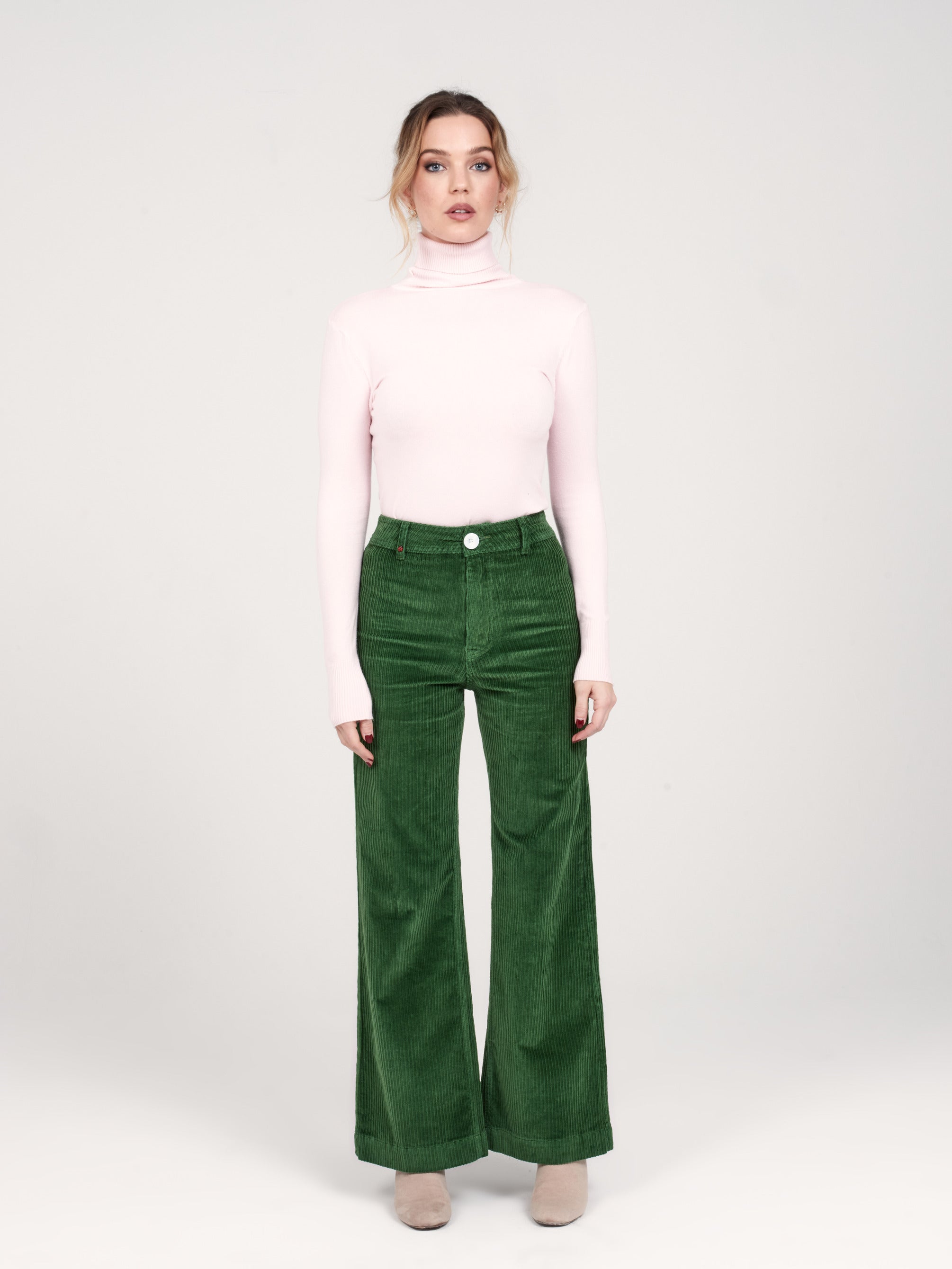 Pantalon évasé en velours vert FAUVE