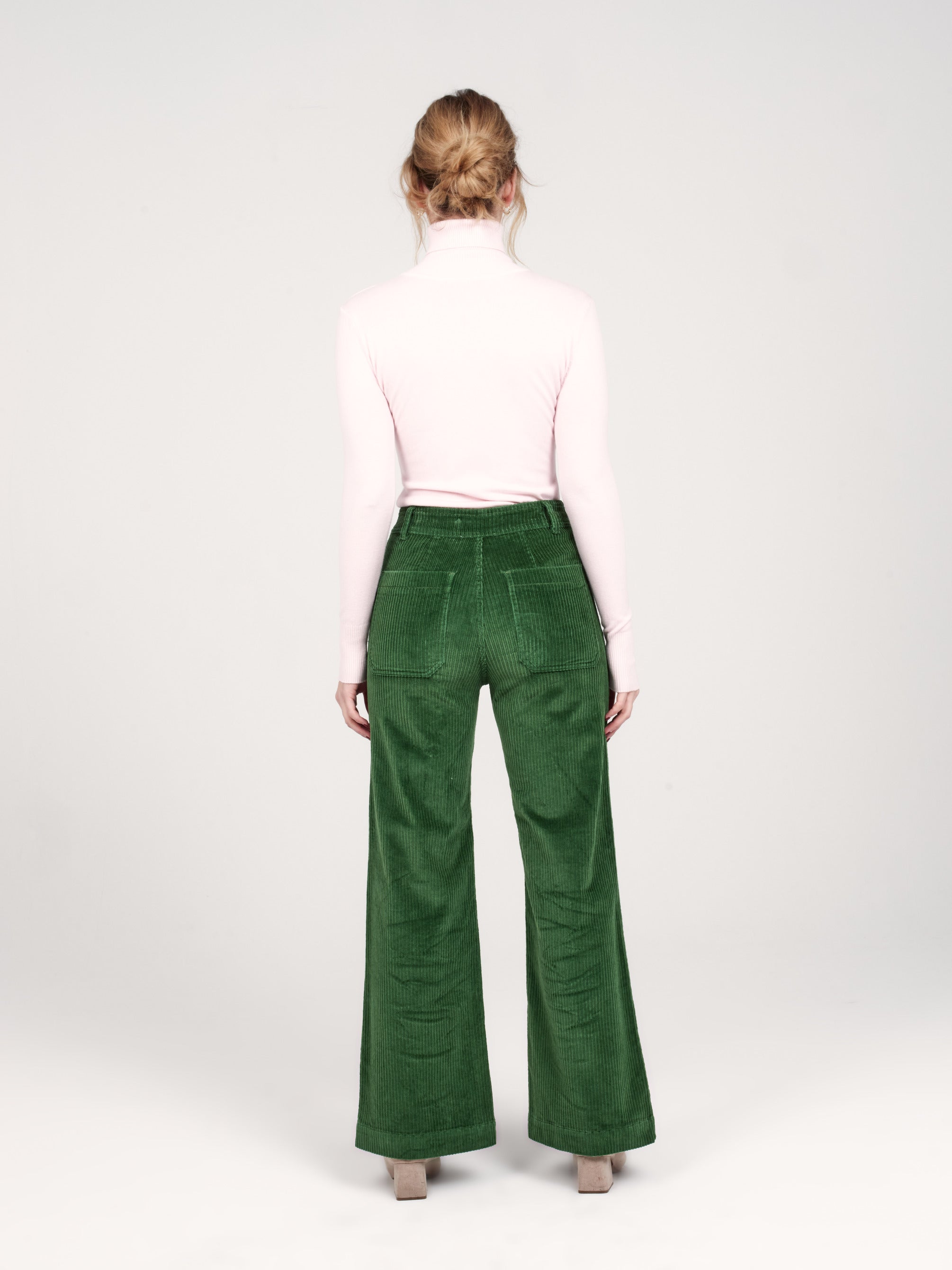 Pantalon évasé en velours vert FAUVE