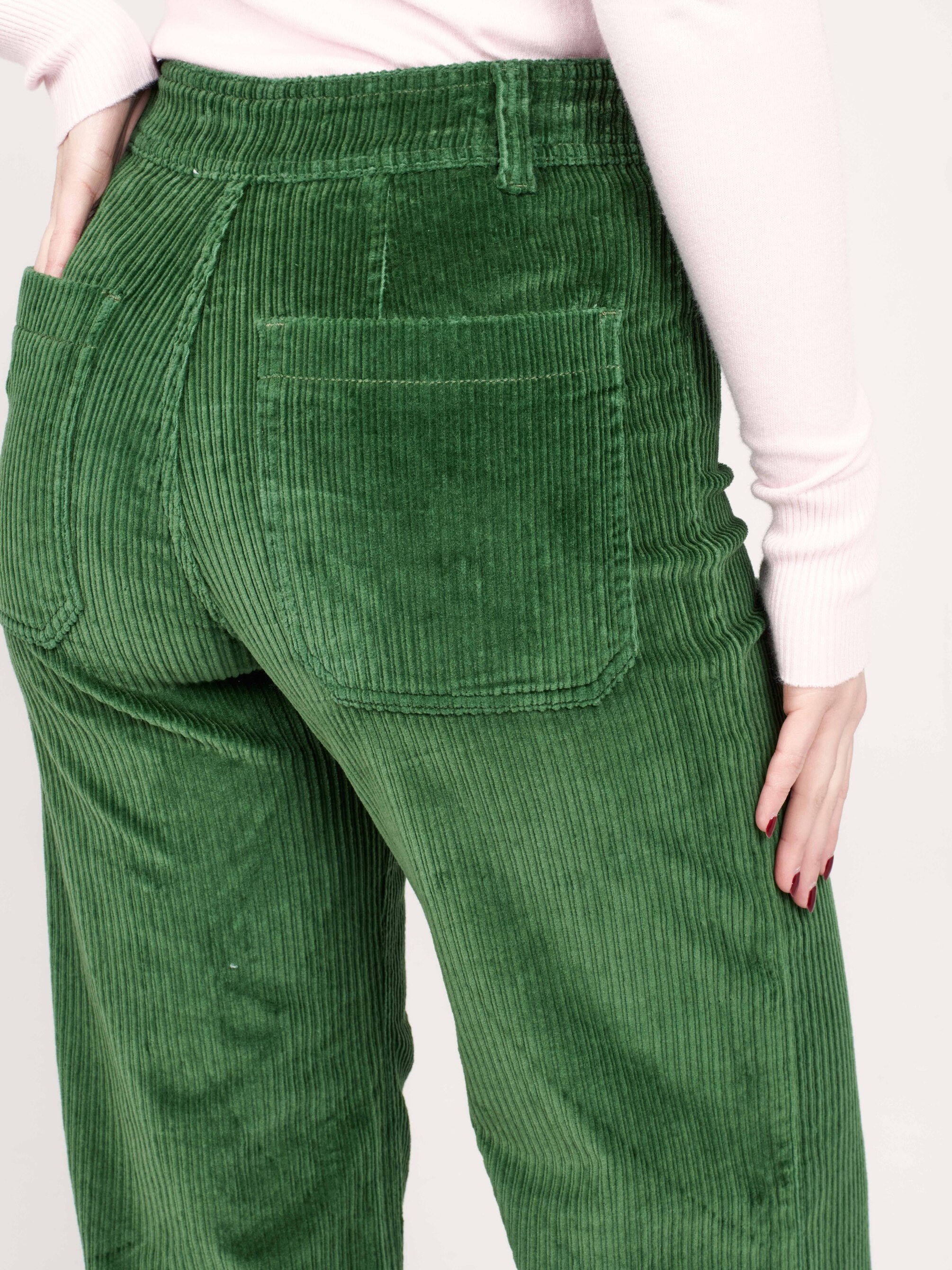 Pantalon évasé en velours vert FAUVE