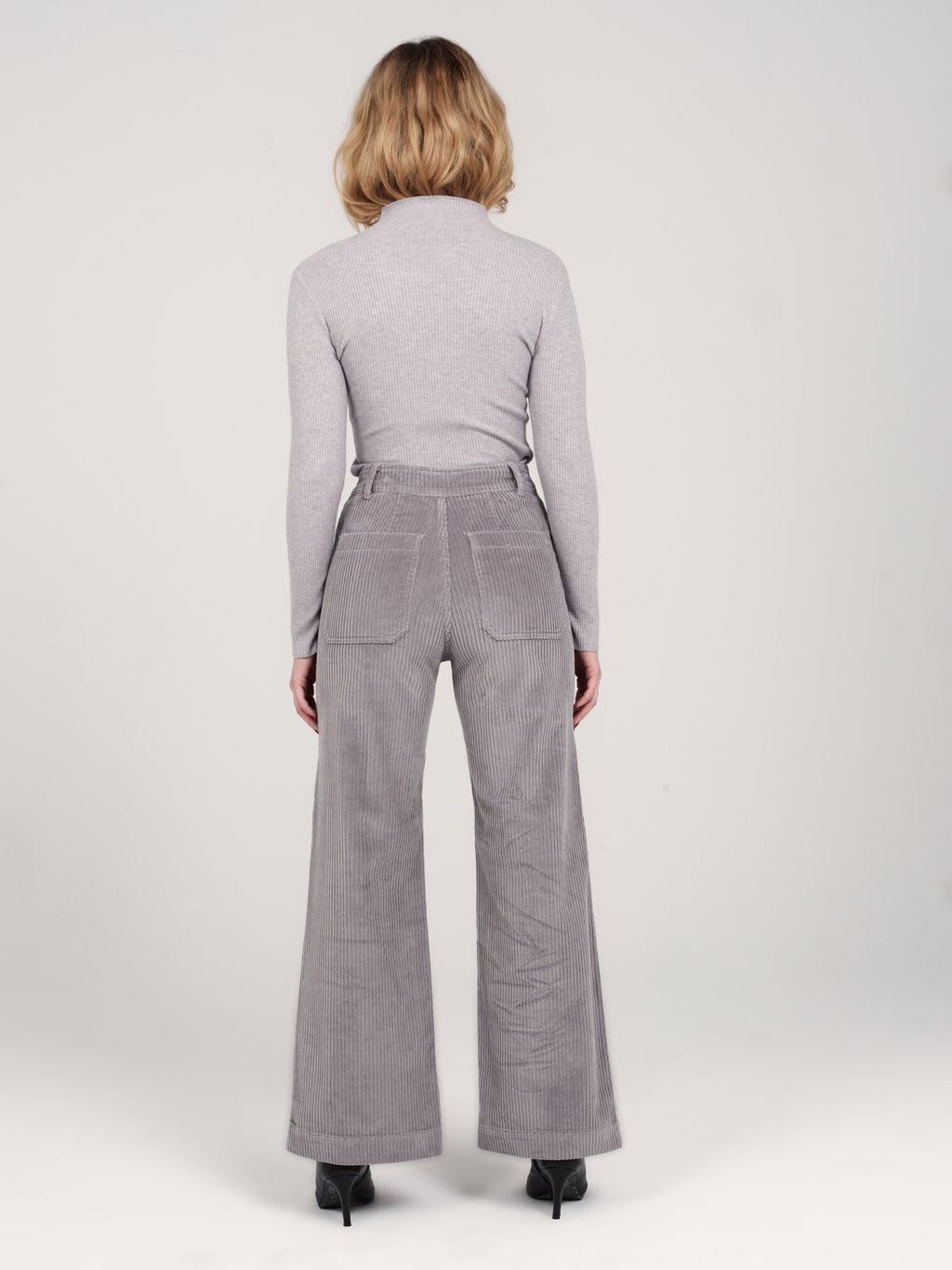 Pantalon évasé en velours gris FAUVE