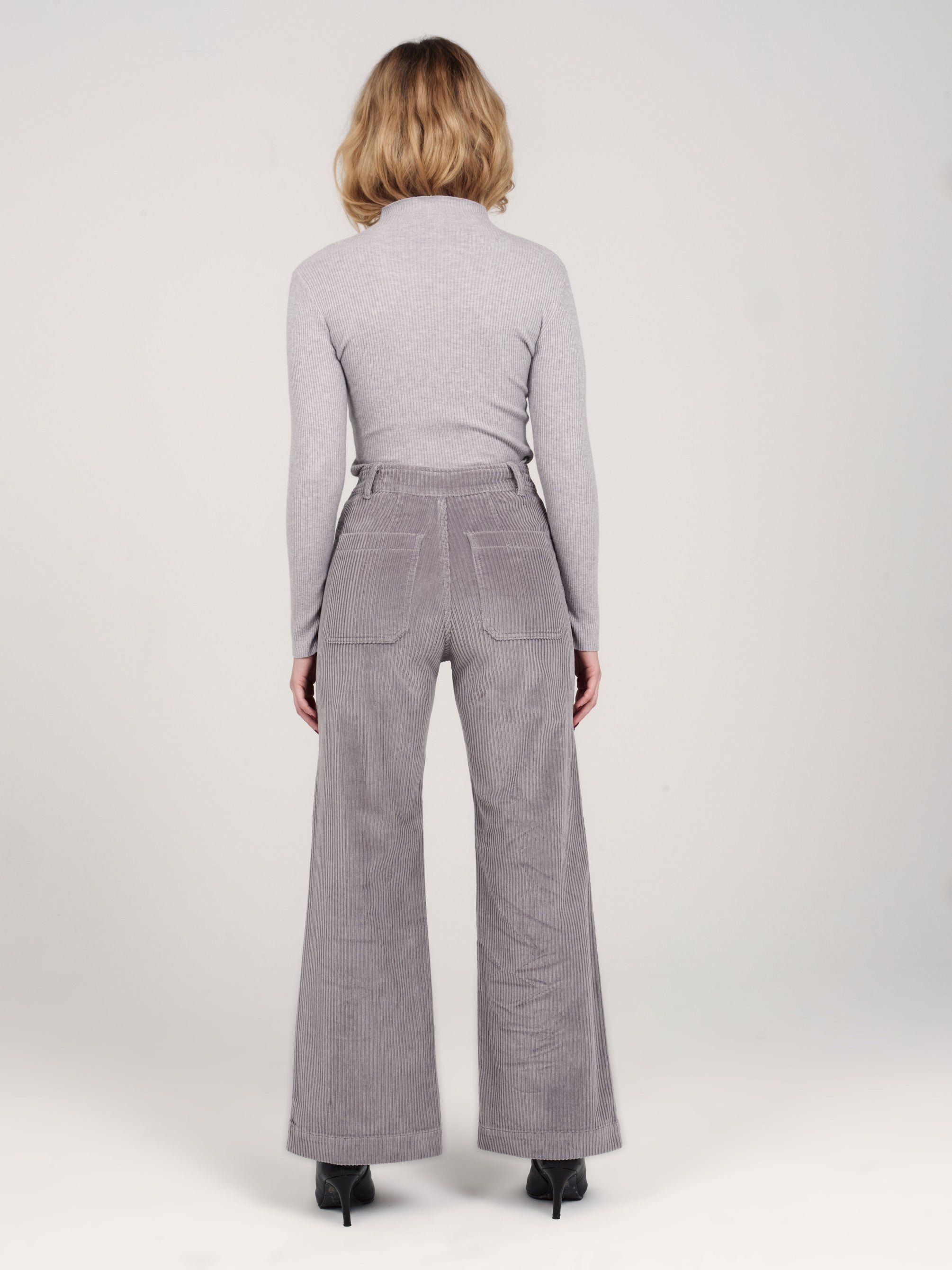 Pantalon évasé en velours gris FAUVE