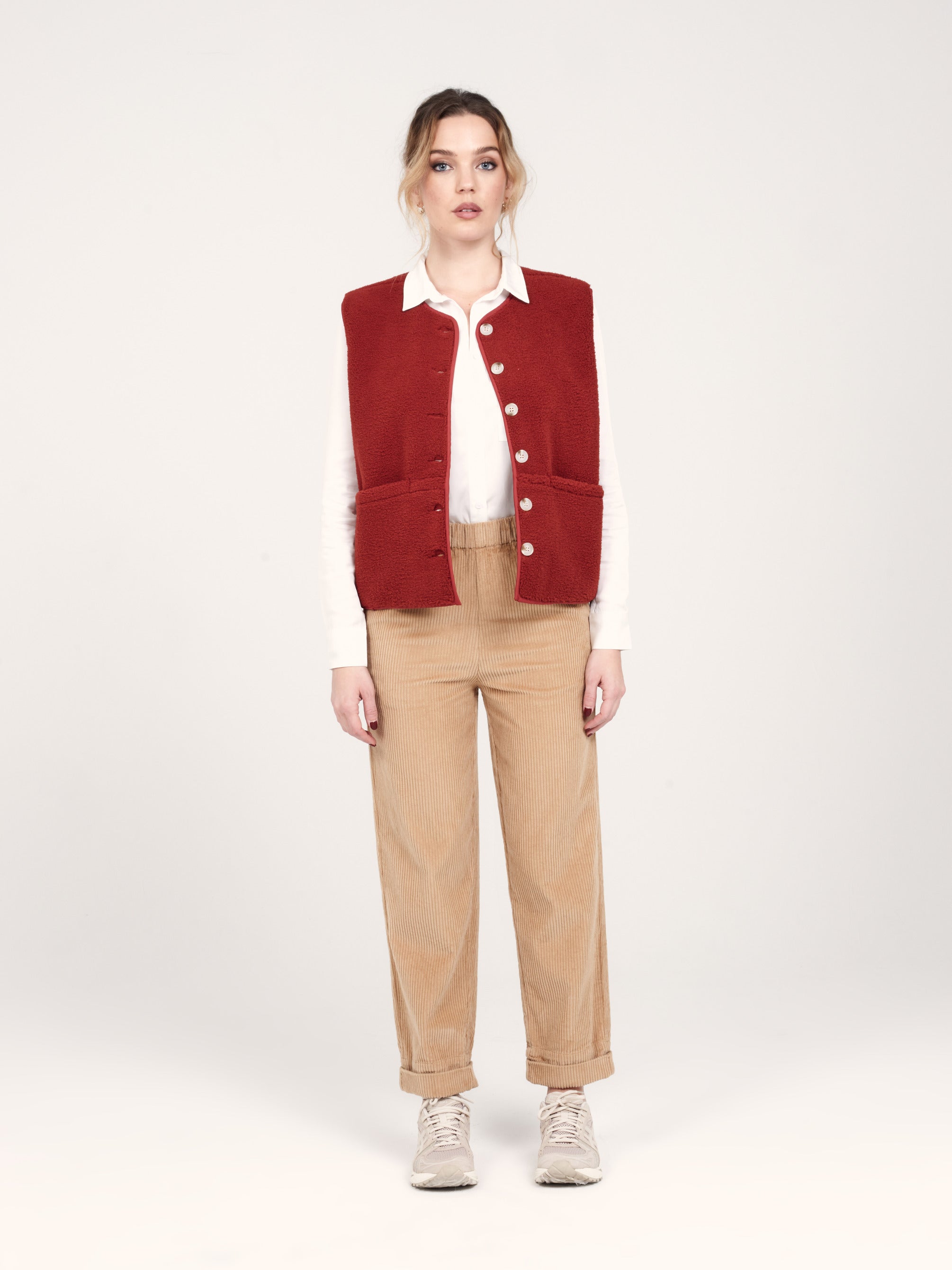 Comfortable camel velvet mom pants FRANCE
