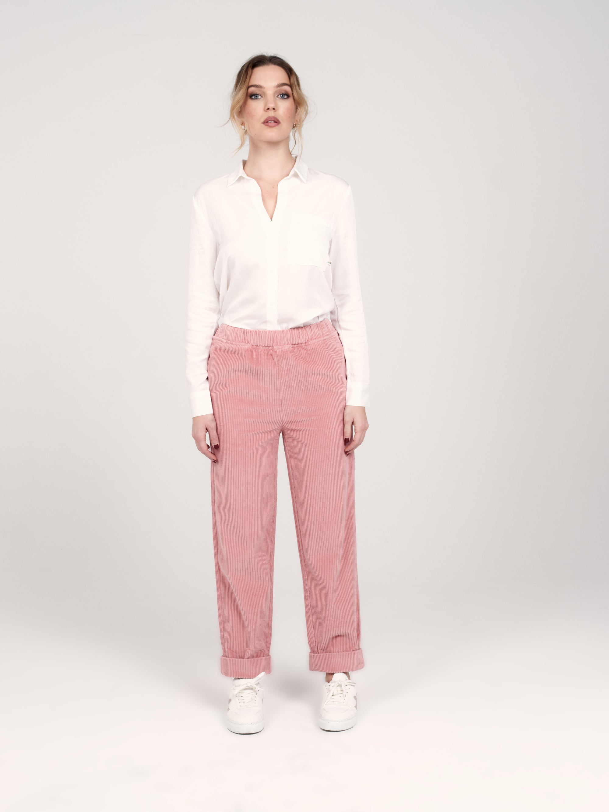 Pantalon mom confort rose en velours FRANCE