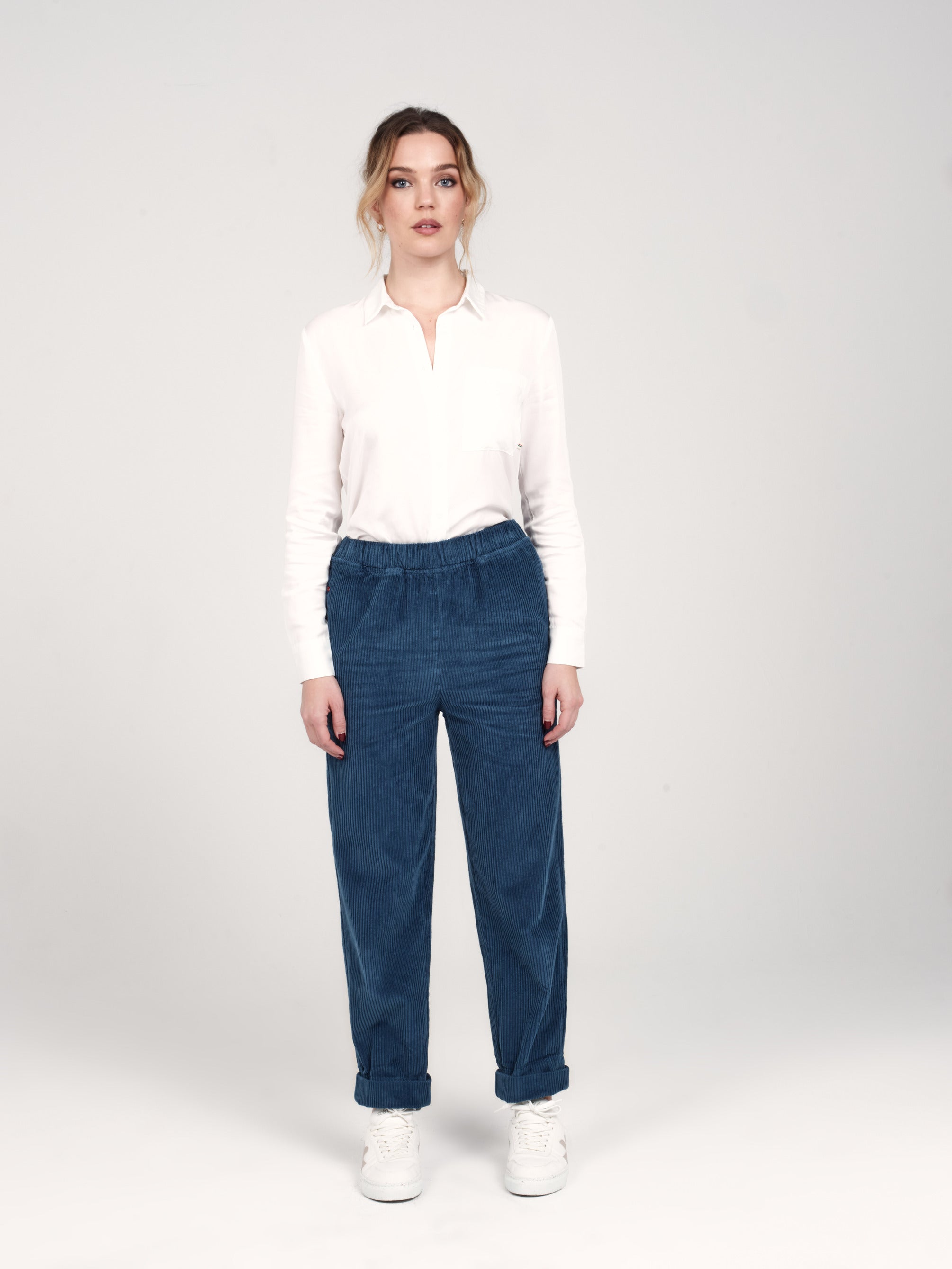 Pantalon Mom confort pétrole en velours FRANCE