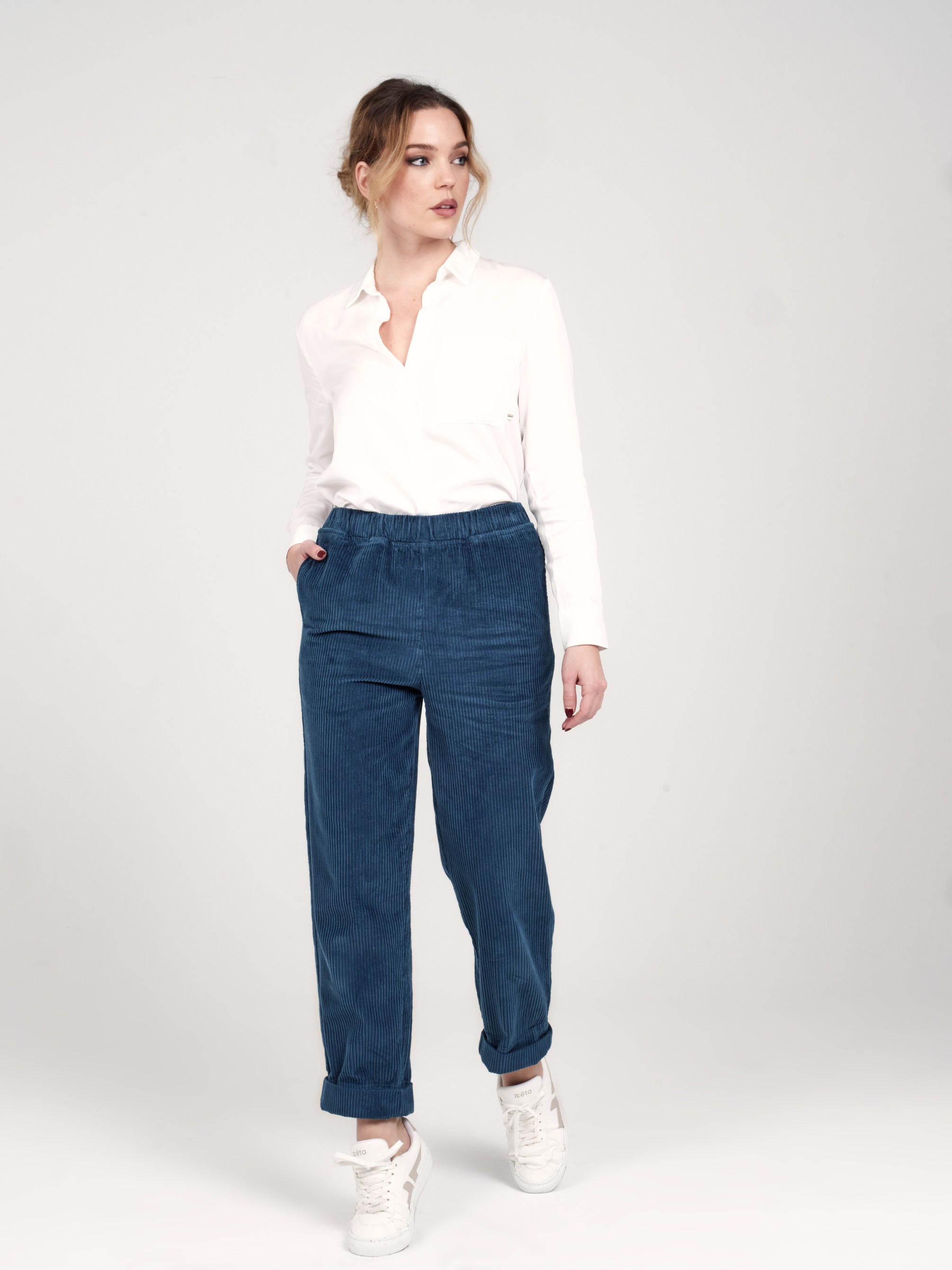 Pantalon Mom confort pétrole en velours FRANCE