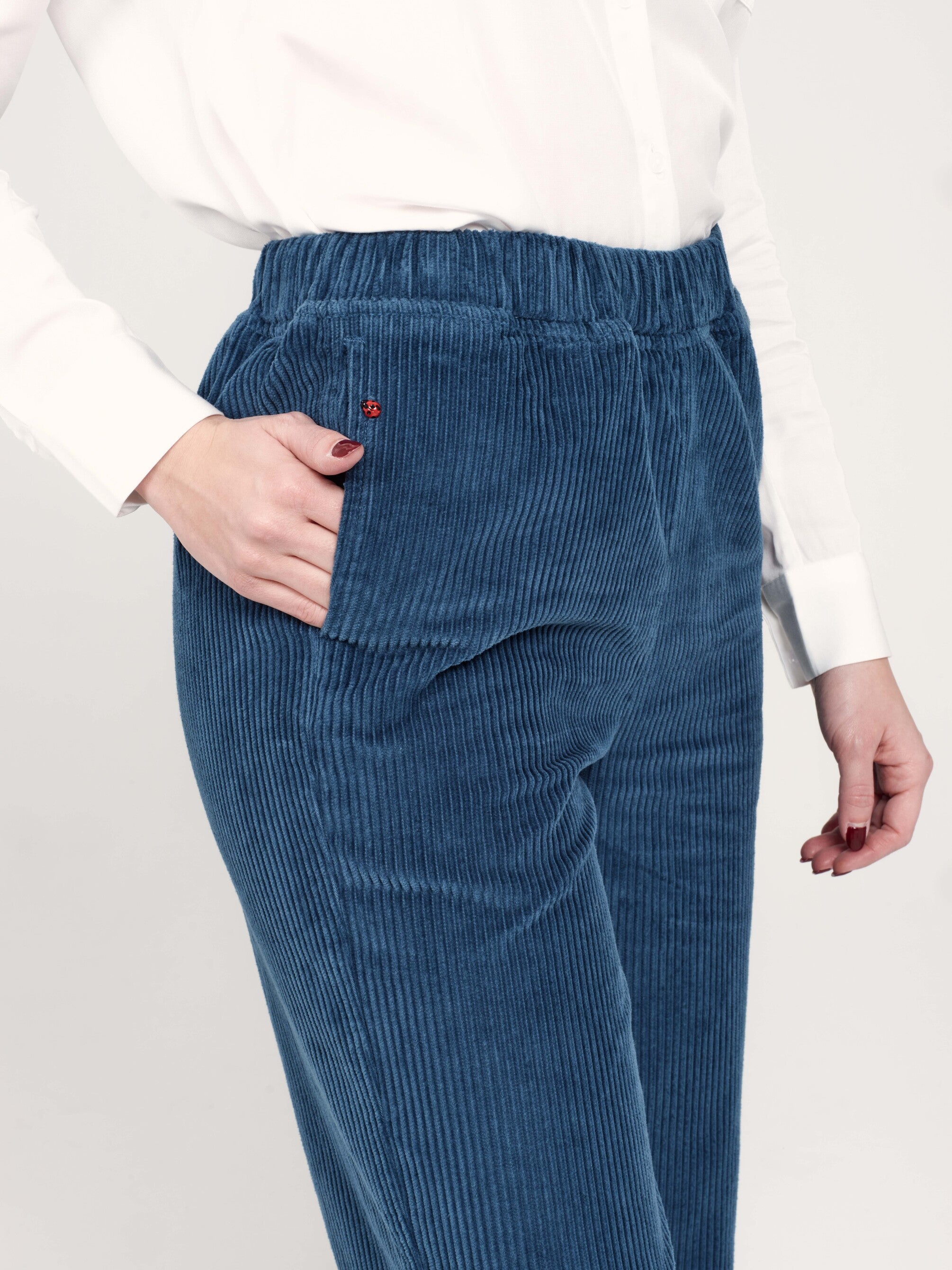 Pantalon Mom confort pétrole en velours FRANCE