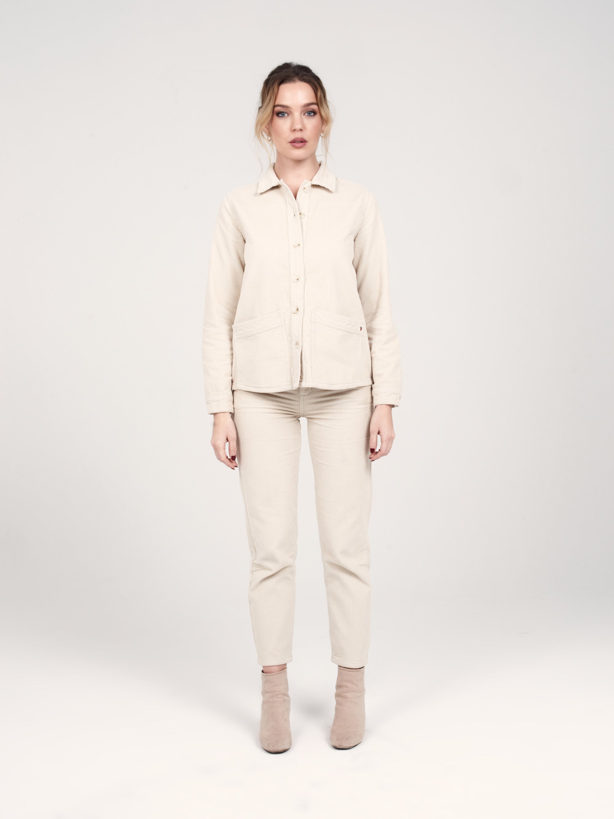Polly high-waisted beige velvet cotton mom pants