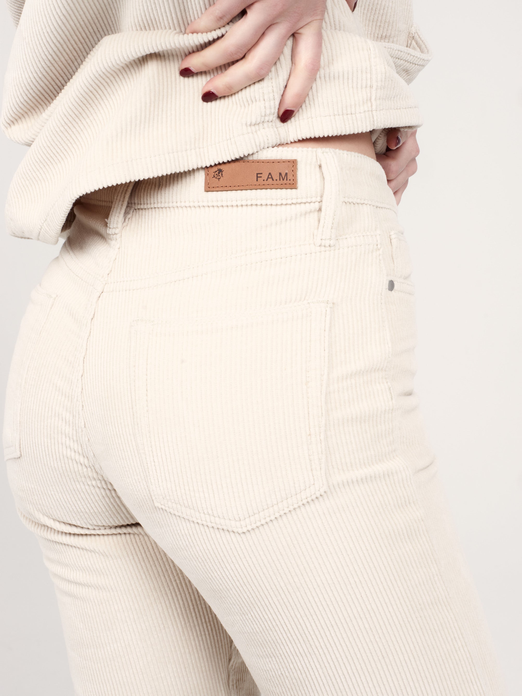 Polly high-waisted beige velvet cotton mom pants