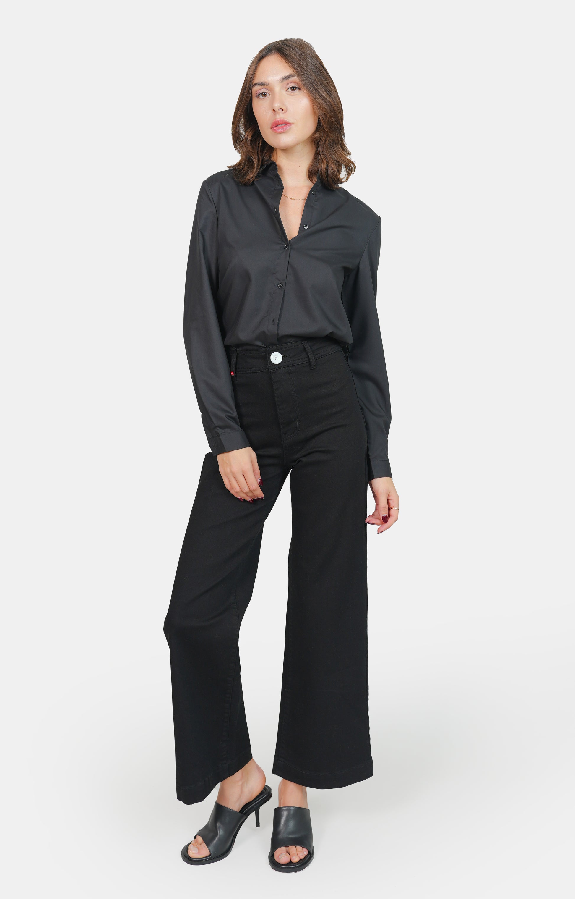 Jean évasé taille haute noir FAUVE