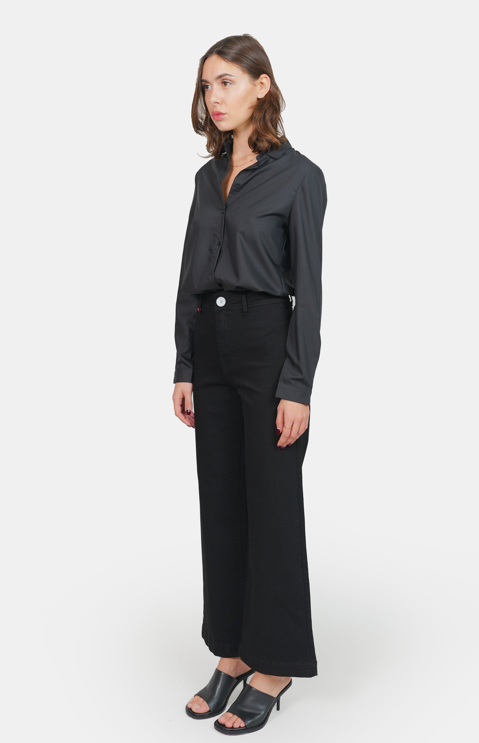 Jean évasé taille haute noir FAUVE