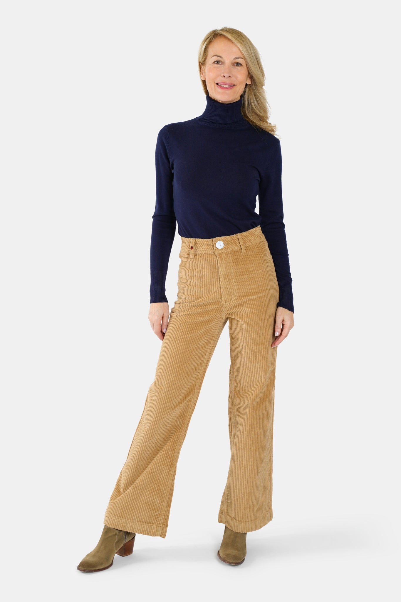 Pantalon évasé en velours camel FAUVE