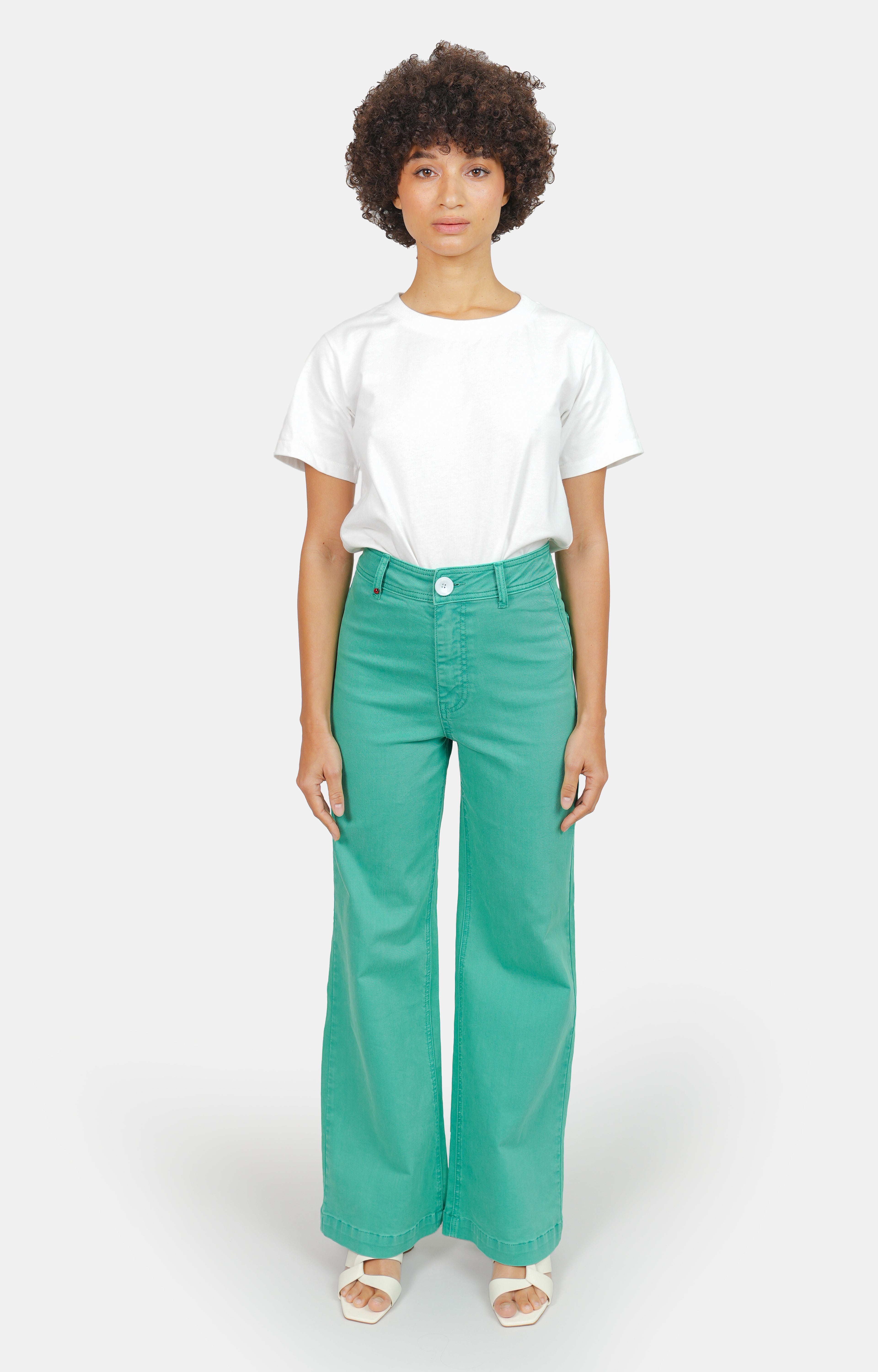 FAUVE green high-waisted flared jeans