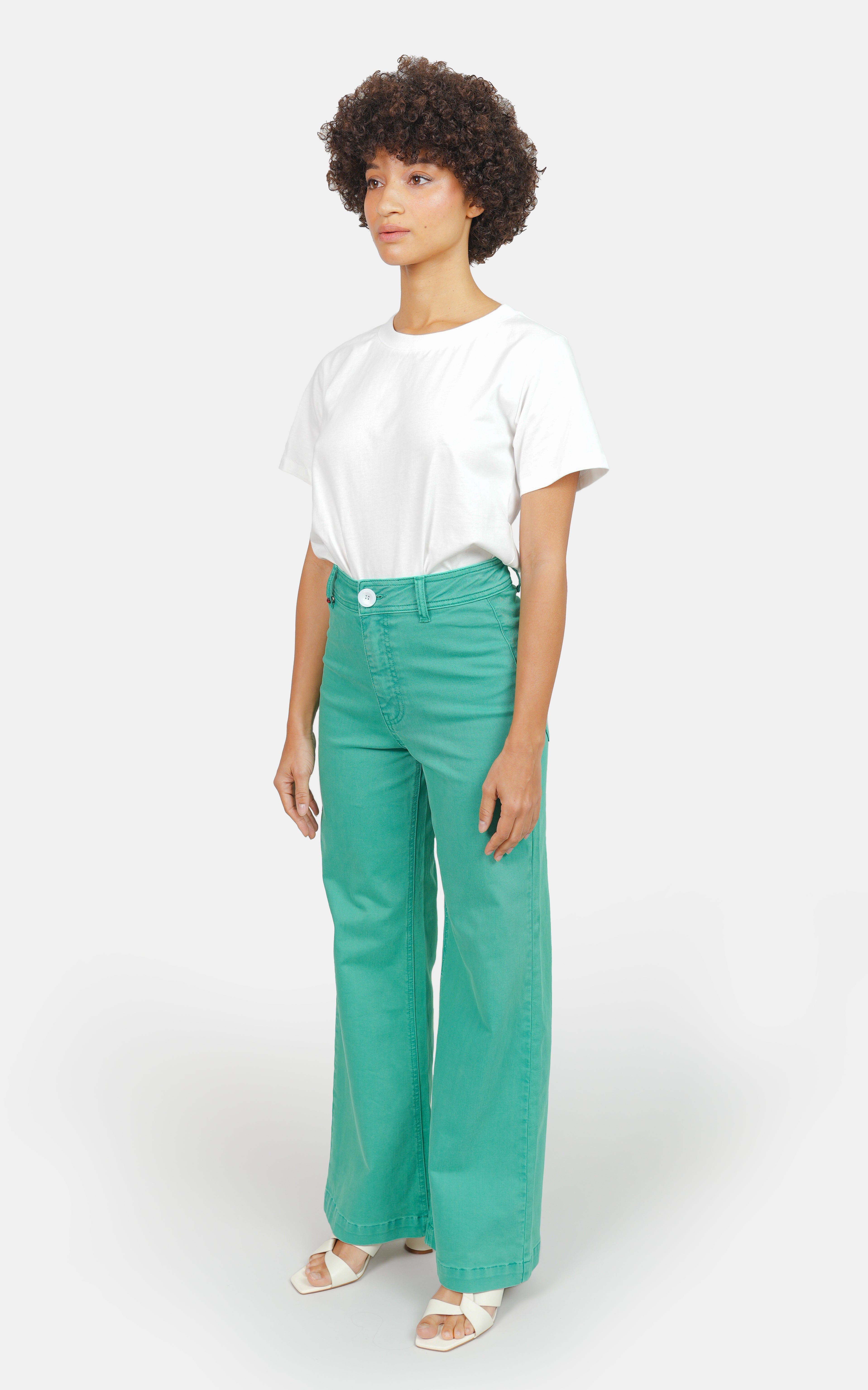 FAUVE green high-waisted flared jeans