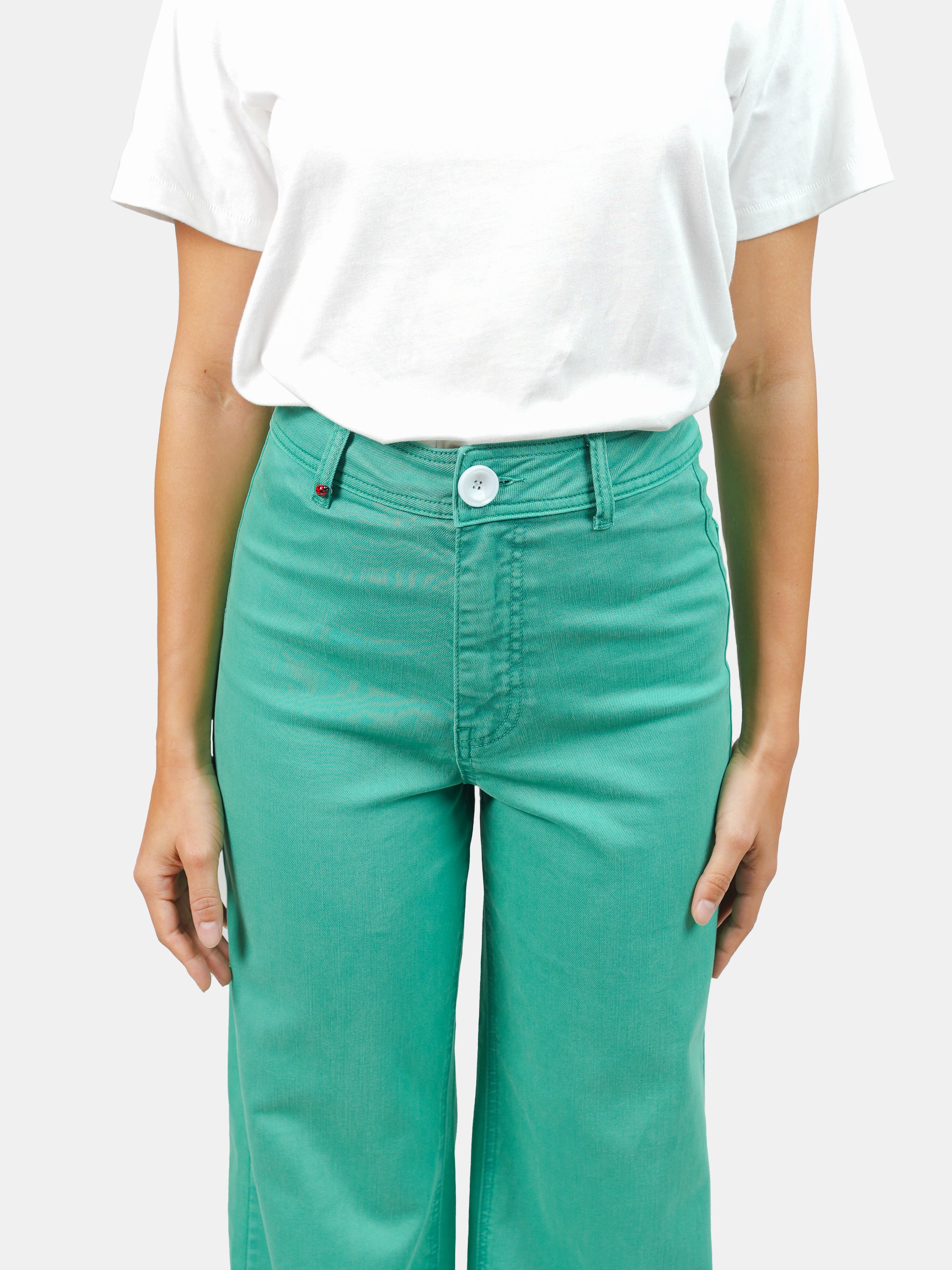 FAUVE green high-waisted flared jeans